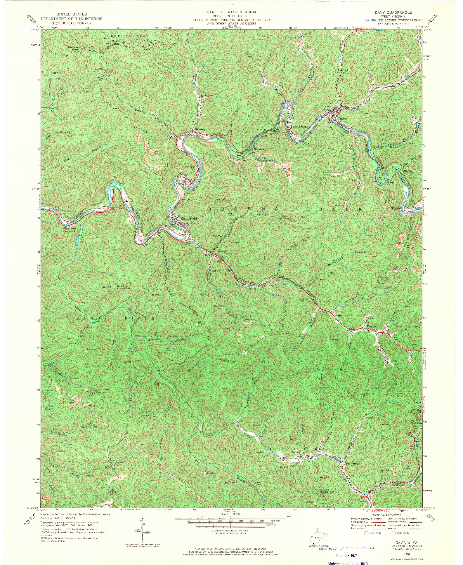 USGS 1:24000-SCALE QUADRANGLE FOR DAVY, WV 1968
