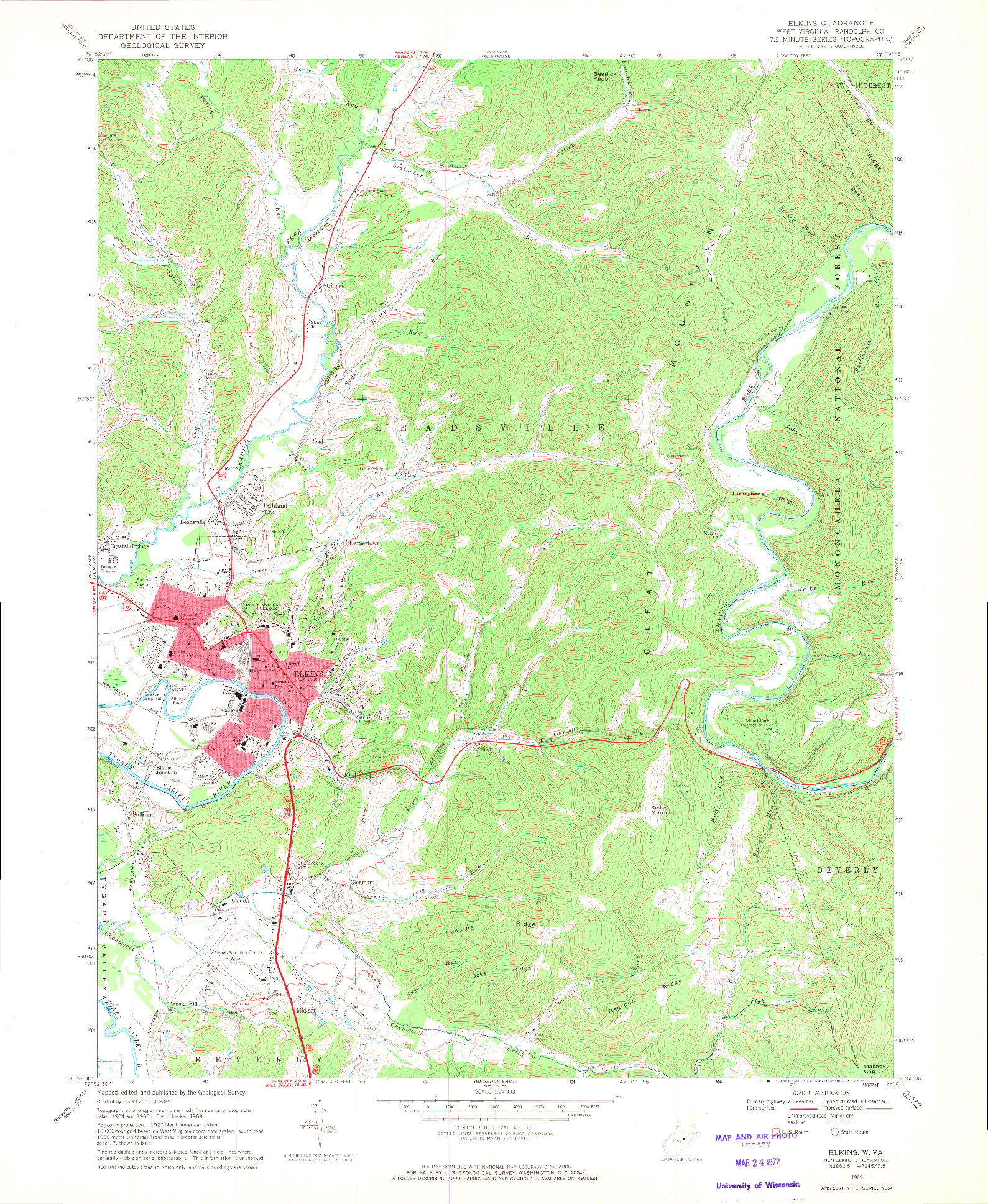 USGS 1:24000-SCALE QUADRANGLE FOR ELKINS, WV 1969