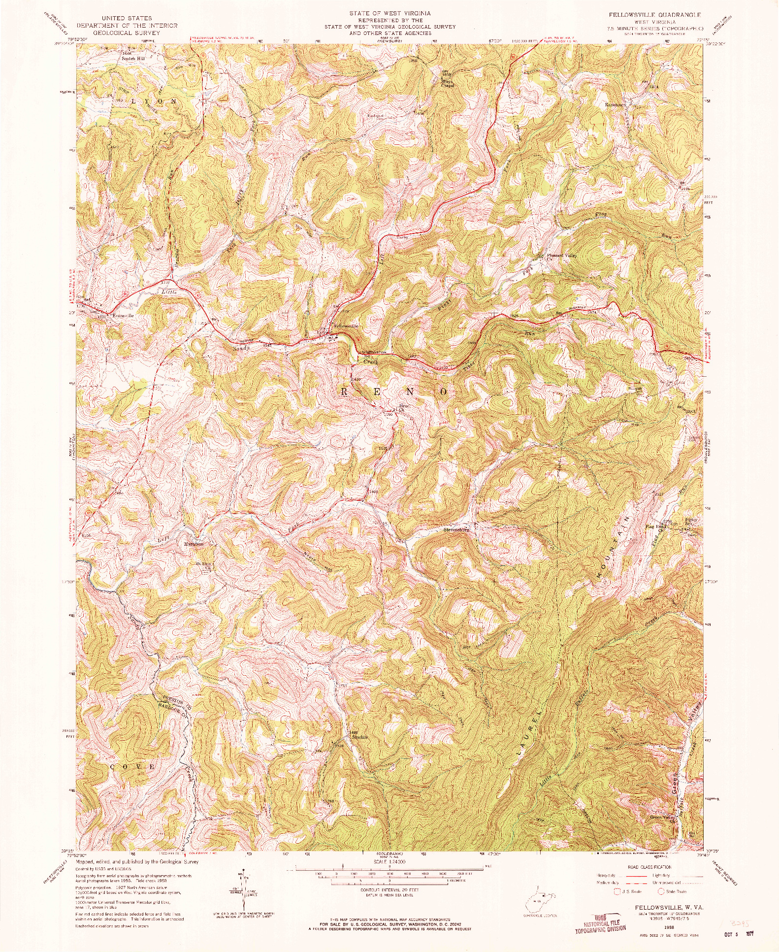 USGS 1:24000-SCALE QUADRANGLE FOR FELLOWSVILLE, WV 1958