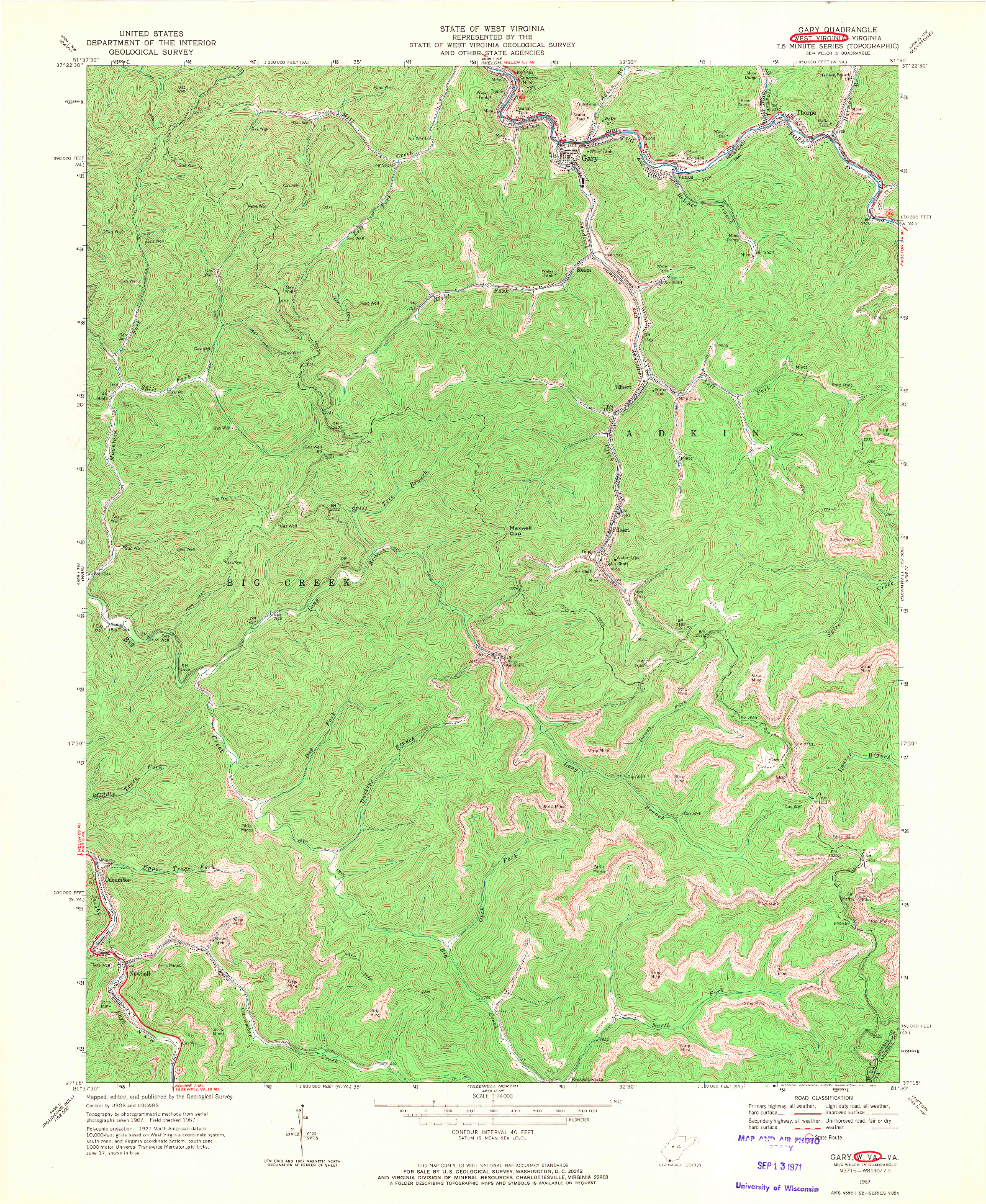 USGS 1:24000-SCALE QUADRANGLE FOR GARY, WV 1967