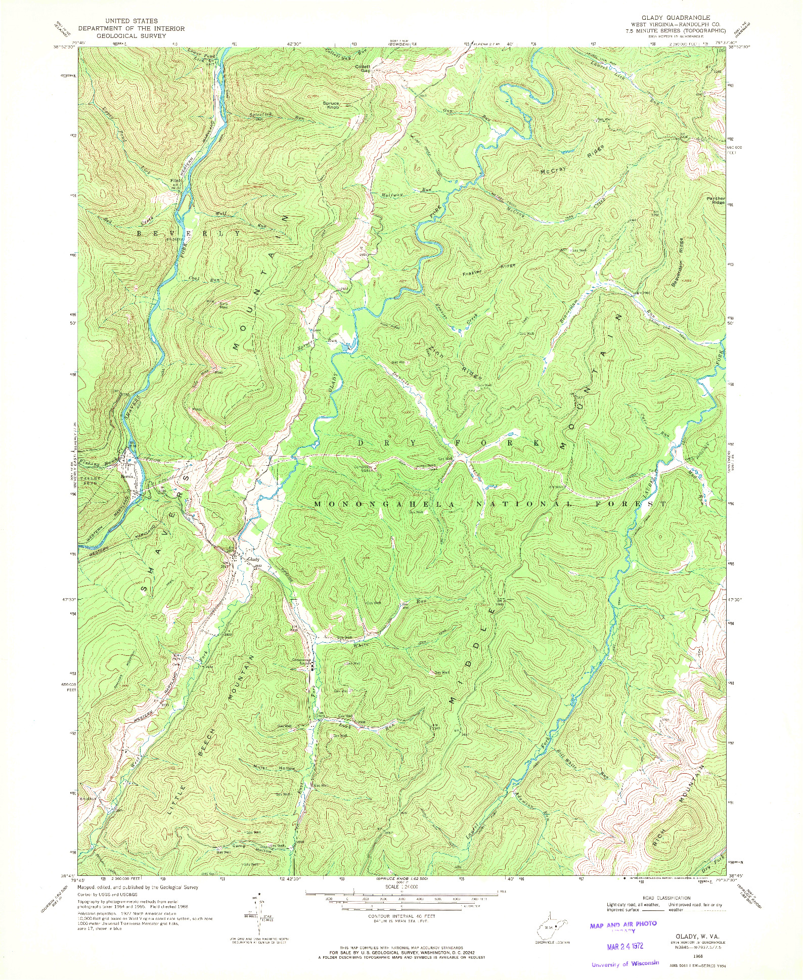 USGS 1:24000-SCALE QUADRANGLE FOR GLADY, WV 1968