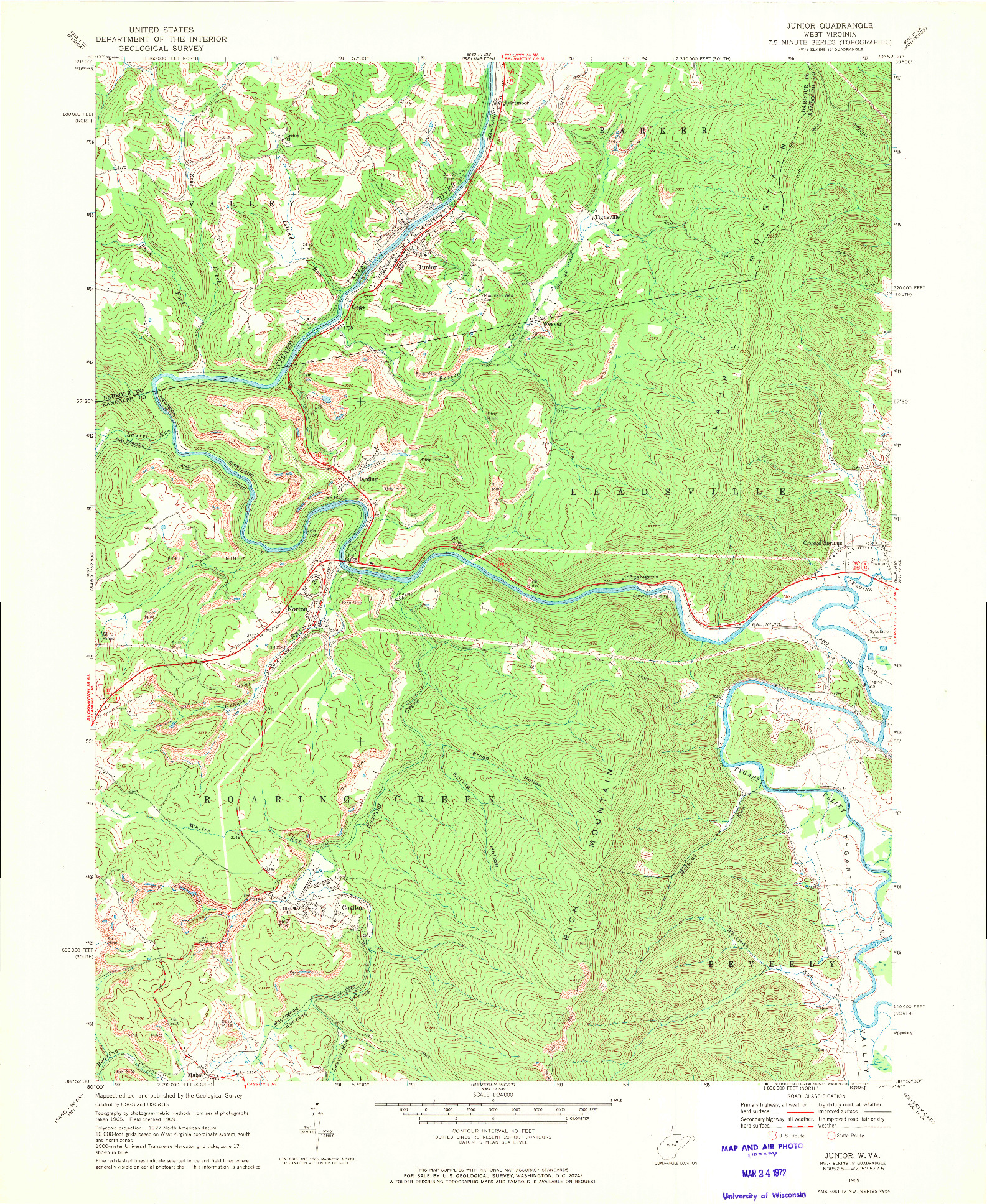 USGS 1:24000-SCALE QUADRANGLE FOR JUNIOR, WV 1969