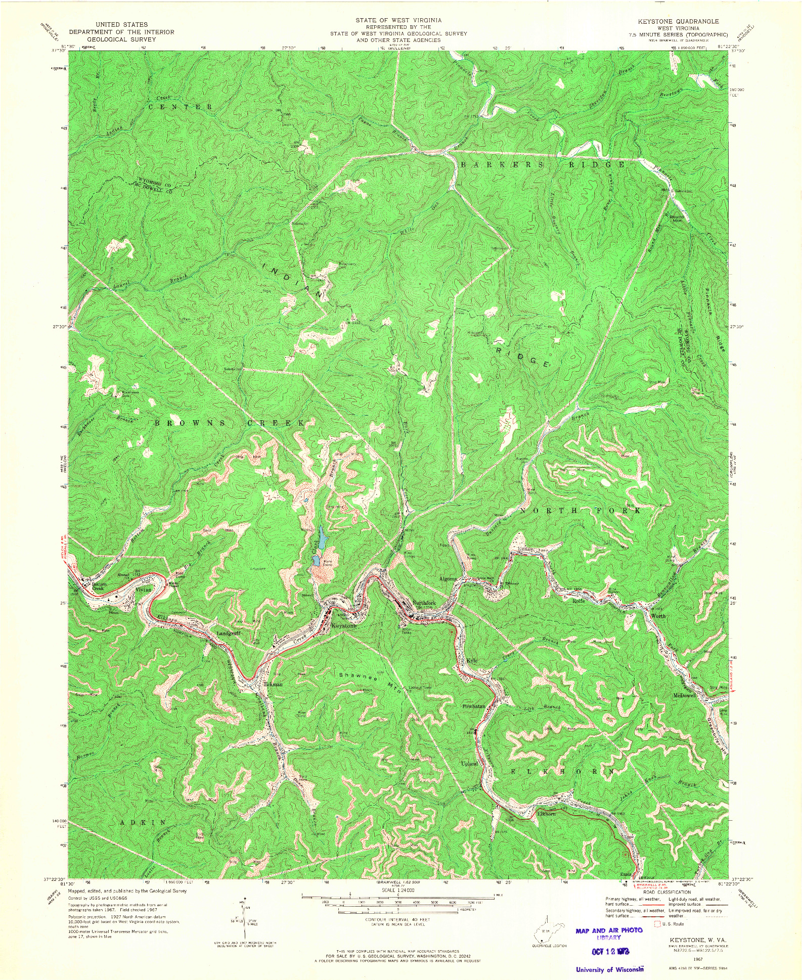 USGS 1:24000-SCALE QUADRANGLE FOR KEYSTONE, WV 1967