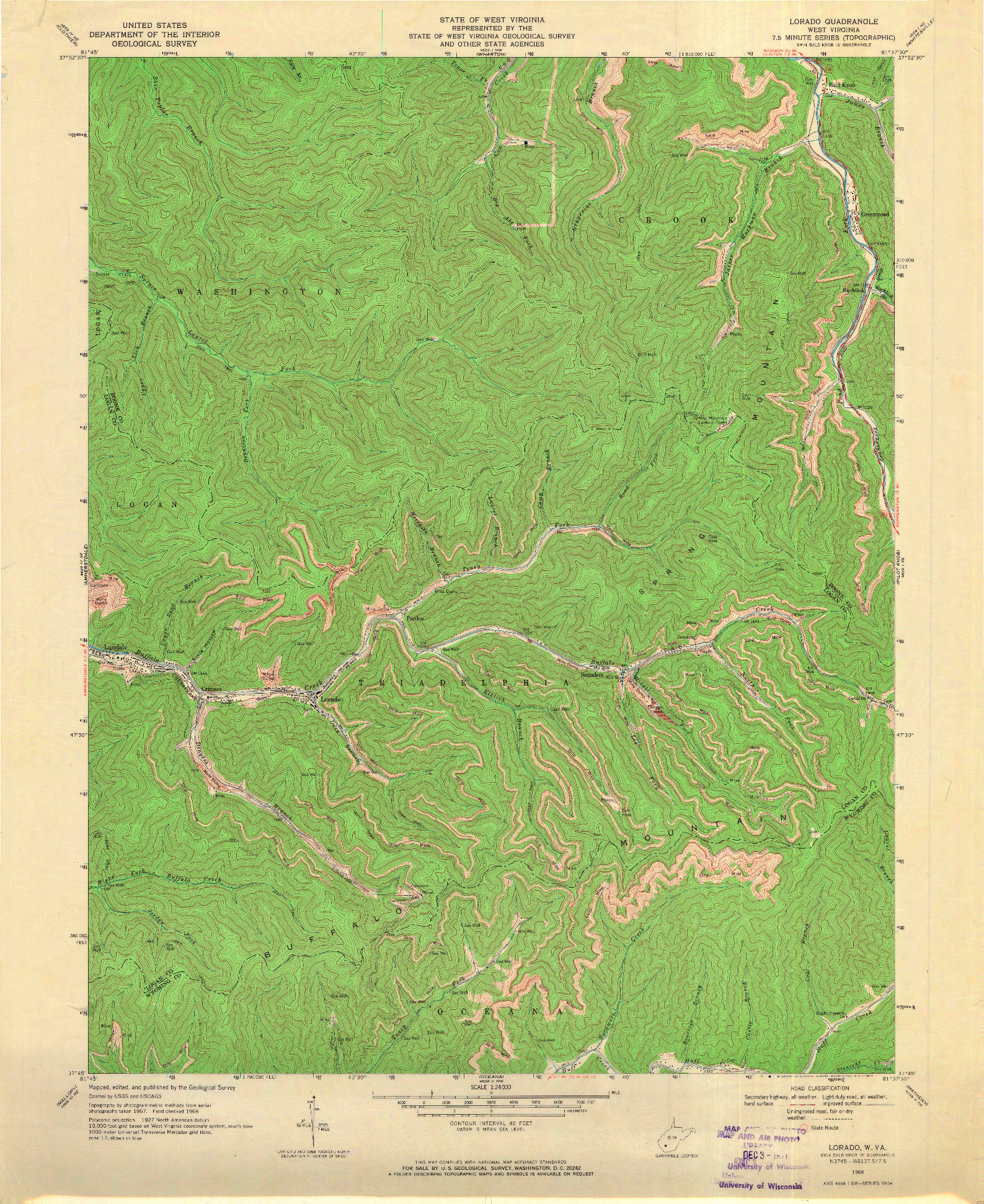 USGS 1:24000-SCALE QUADRANGLE FOR LORADO, WV 1968