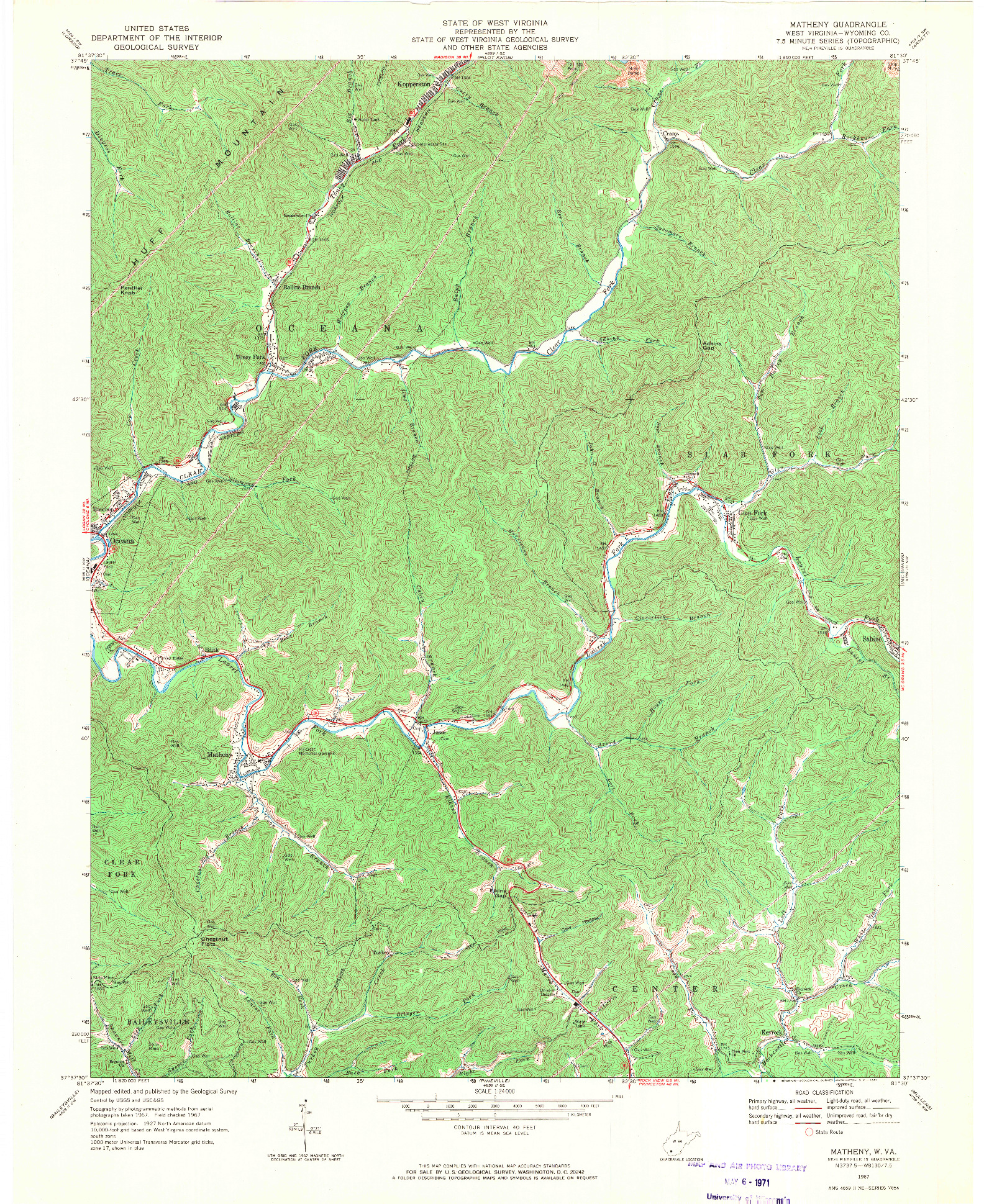 USGS 1:24000-SCALE QUADRANGLE FOR MATHENY, WV 1967