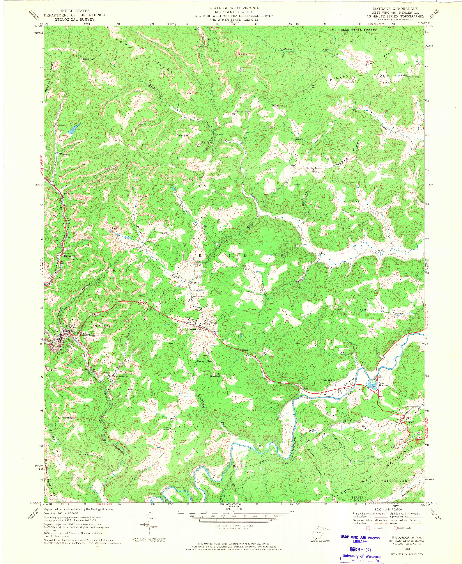 USGS 1:24000-SCALE QUADRANGLE FOR MATOAKA, WV 1968