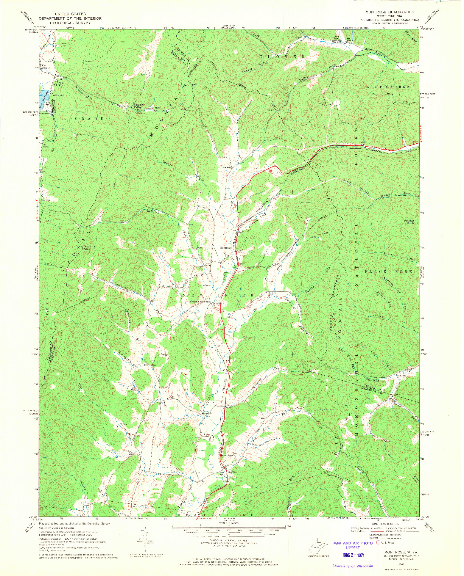USGS 1:24000-SCALE QUADRANGLE FOR MONTROSE, WV 1969