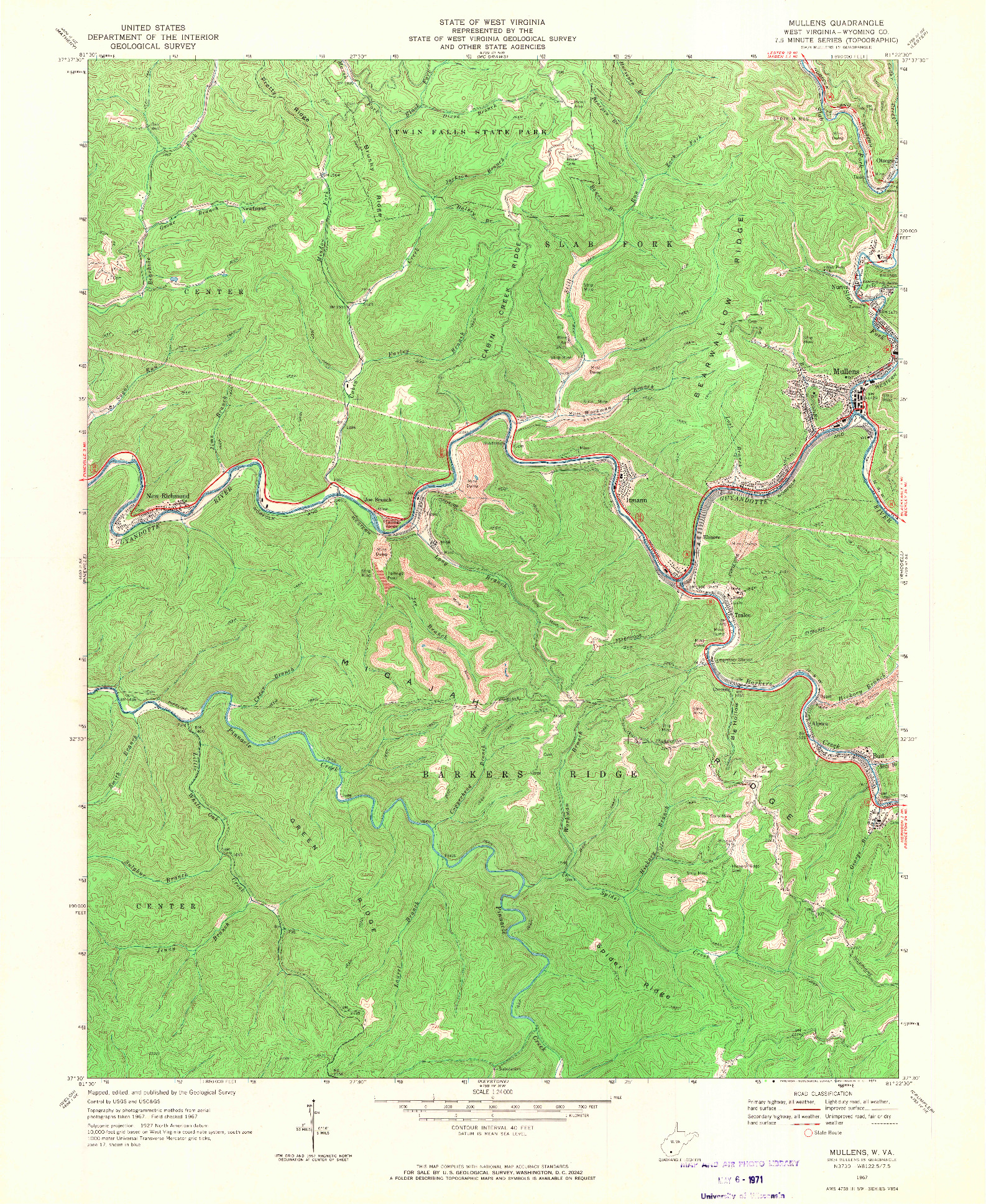 USGS 1:24000-SCALE QUADRANGLE FOR MULLENS, WV 1967