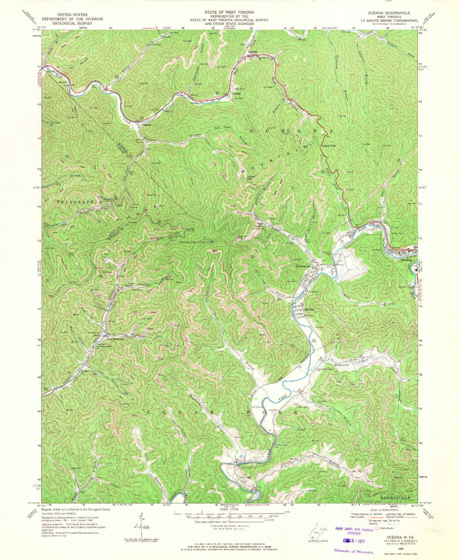 USGS 1:24000-SCALE QUADRANGLE FOR OCEANA, WV 1968