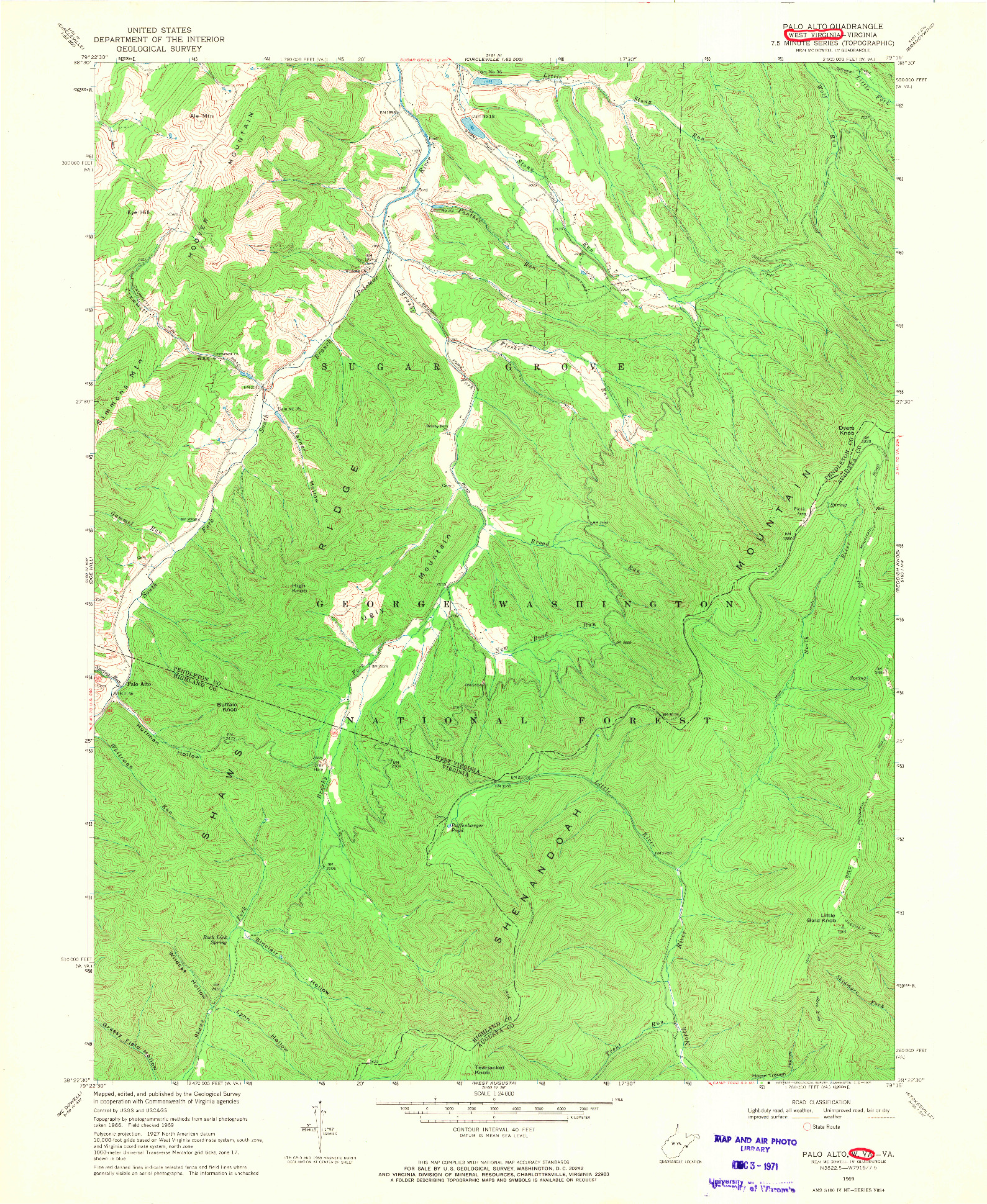 USGS 1:24000-SCALE QUADRANGLE FOR PALO ALTO, WV 1969