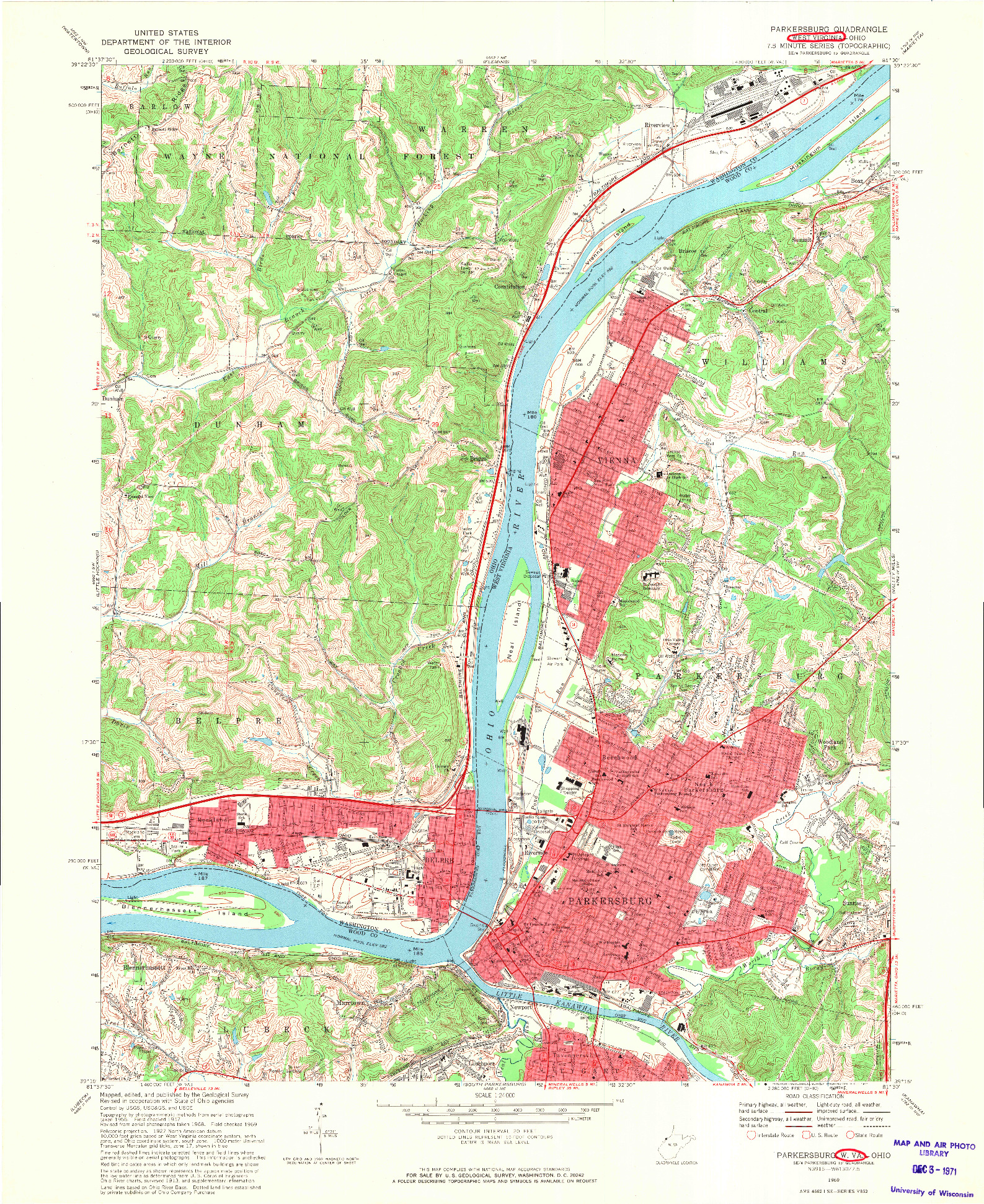 USGS 1:24000-SCALE QUADRANGLE FOR PARKERSBURG, WV 1969