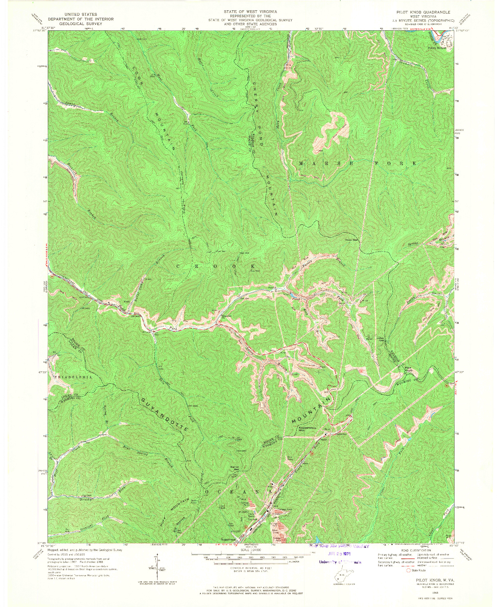 USGS 1:24000-SCALE QUADRANGLE FOR PILOT KNOB, WV 1968