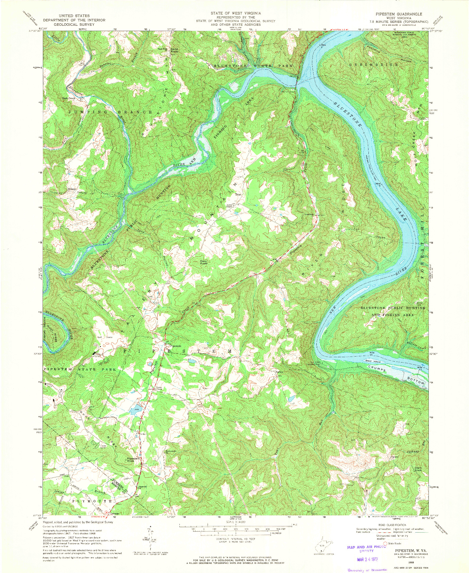 USGS 1:24000-SCALE QUADRANGLE FOR PIPESTEM, WV 1968