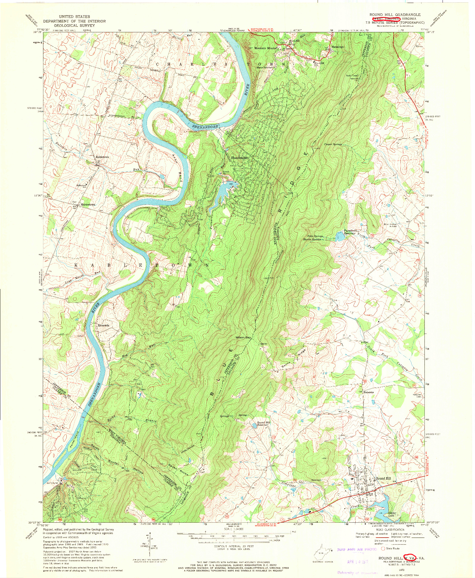 USGS 1:24000-SCALE QUADRANGLE FOR ROUND HILL, WV 1970