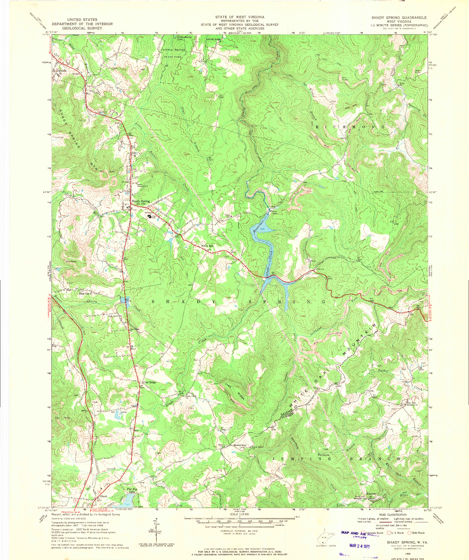 USGS 1:24000-SCALE QUADRANGLE FOR SHADY SPRING, WV 1968