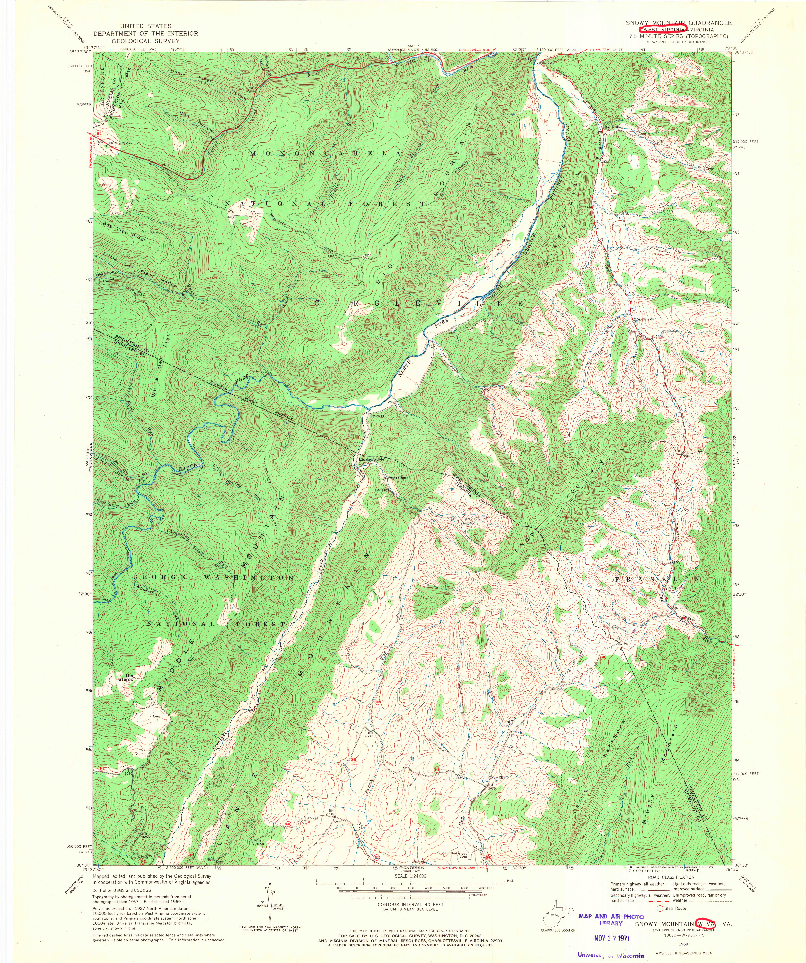 USGS 1:24000-SCALE QUADRANGLE FOR SNOWY MOUNTAIN, WV 1969