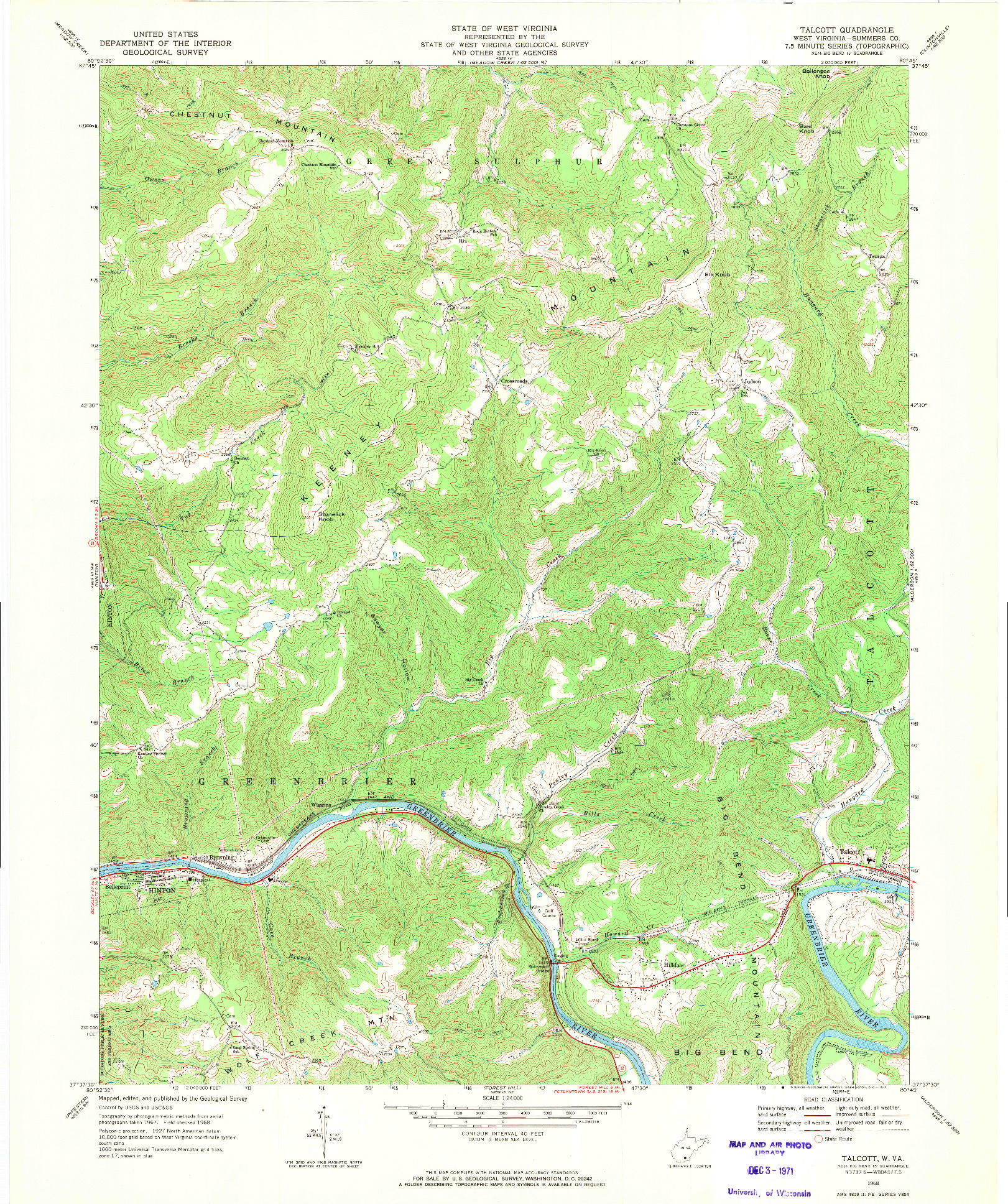 USGS 1:24000-SCALE QUADRANGLE FOR TALCOTT, WV 1968