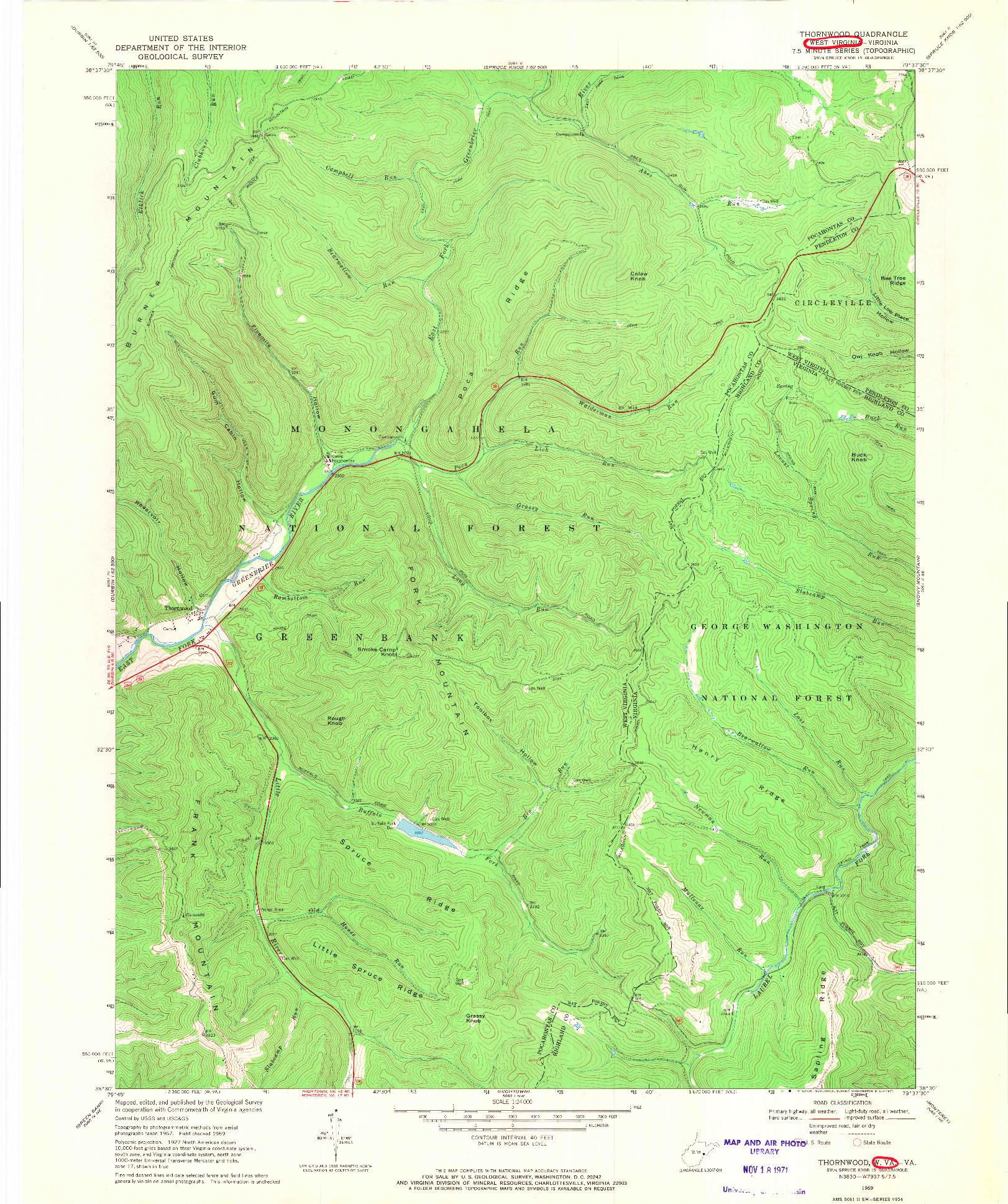 USGS 1:24000-SCALE QUADRANGLE FOR THORNWOOD, WV 1969