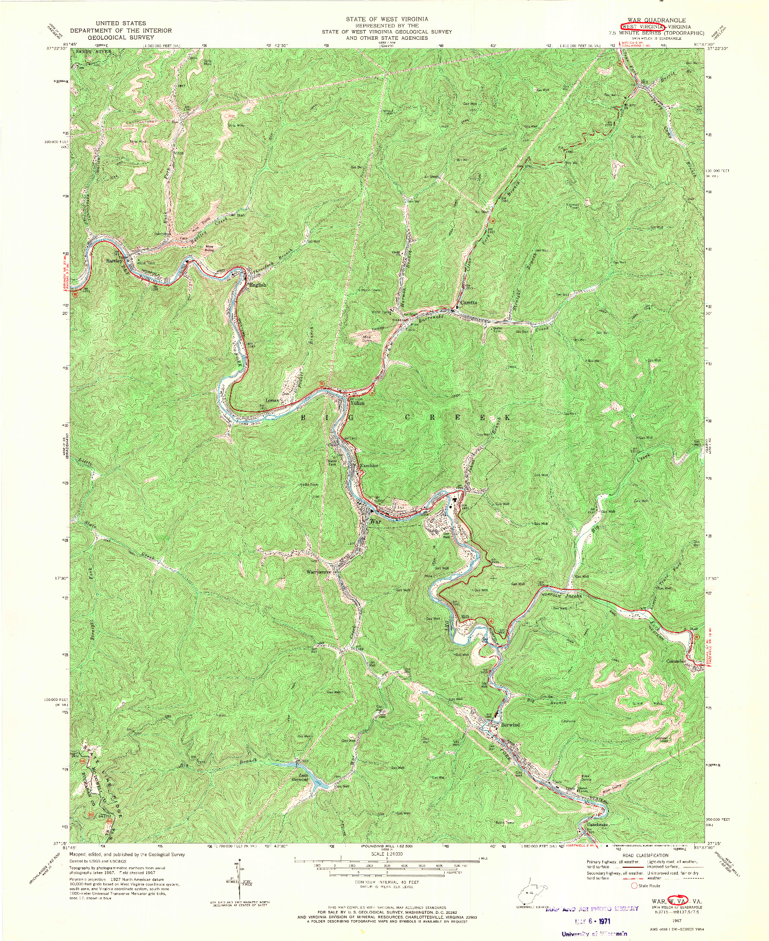 USGS 1:24000-SCALE QUADRANGLE FOR WAR, WV 1967