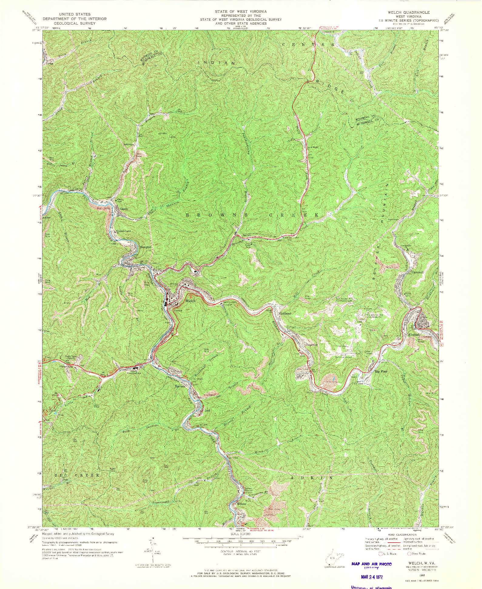 USGS 1:24000-SCALE QUADRANGLE FOR WELCH, WV 1968