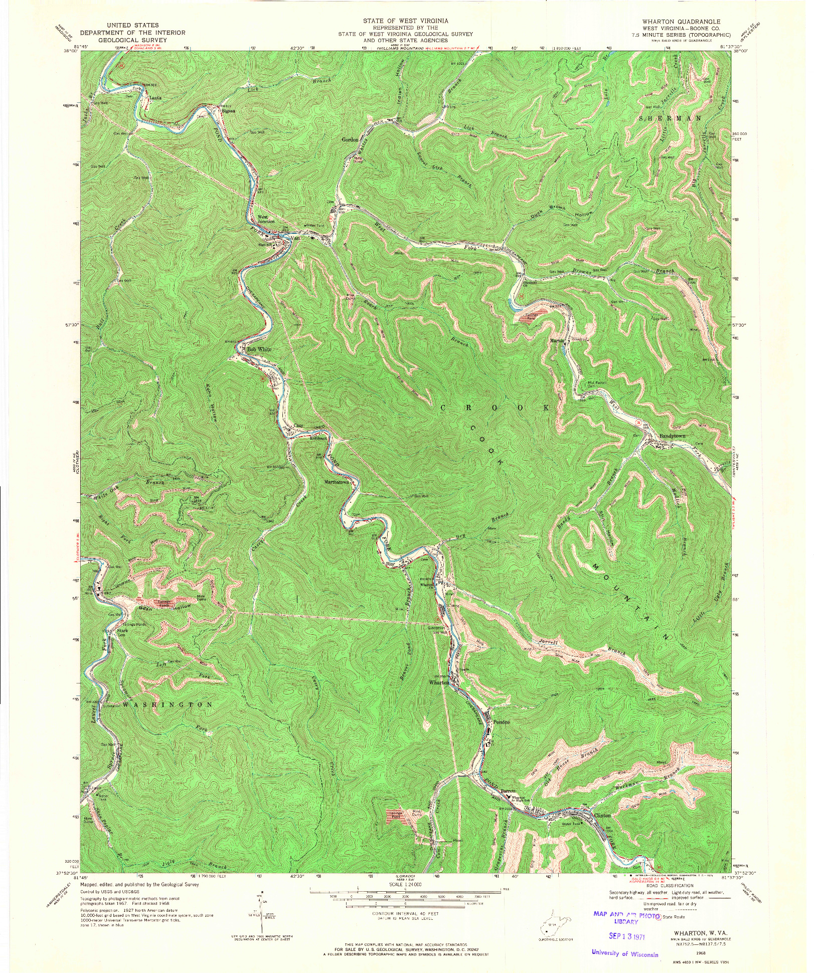 USGS 1:24000-SCALE QUADRANGLE FOR WHARTON, WV 1968