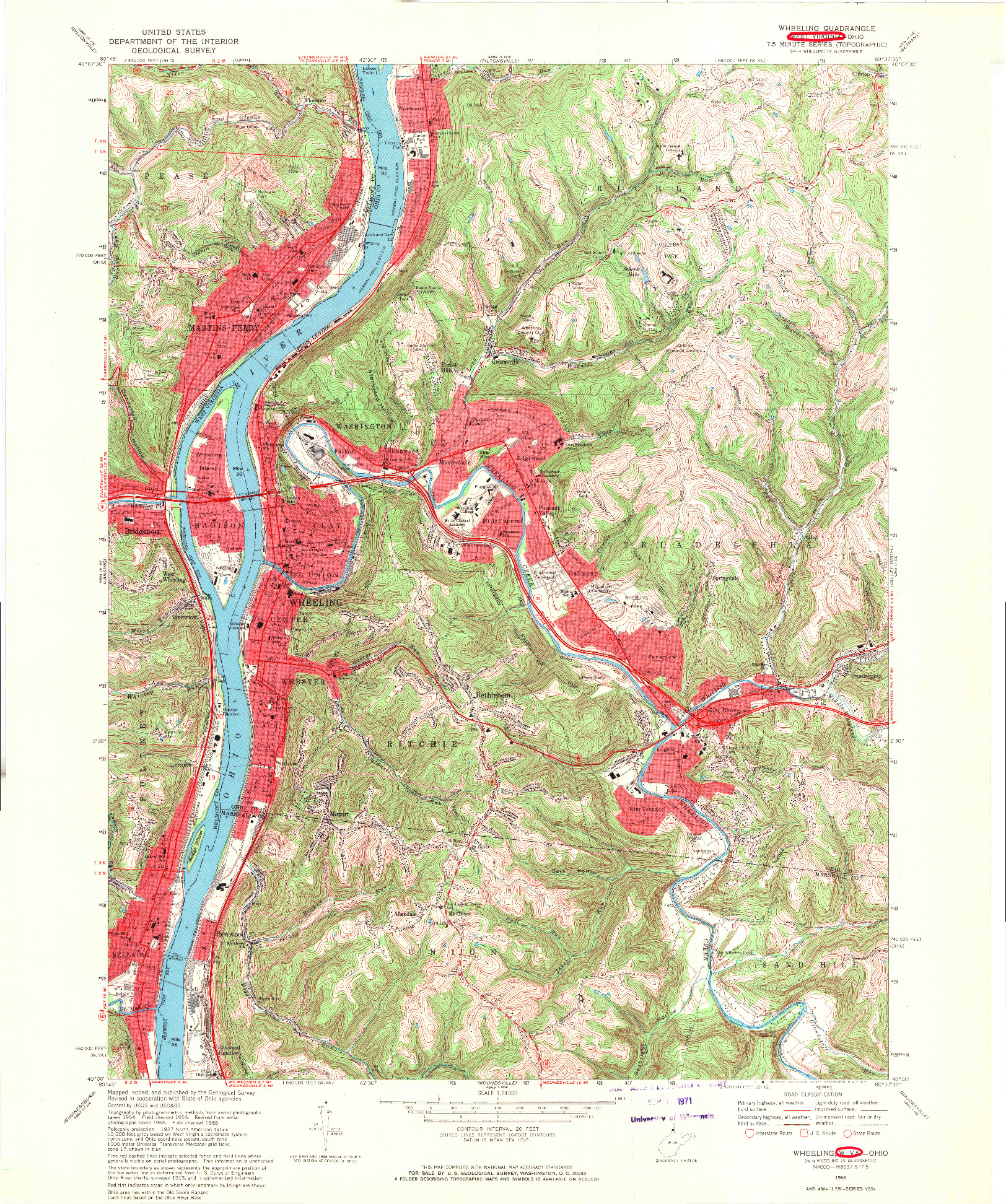 USGS 1:24000-SCALE QUADRANGLE FOR WHEELING, WV 1968