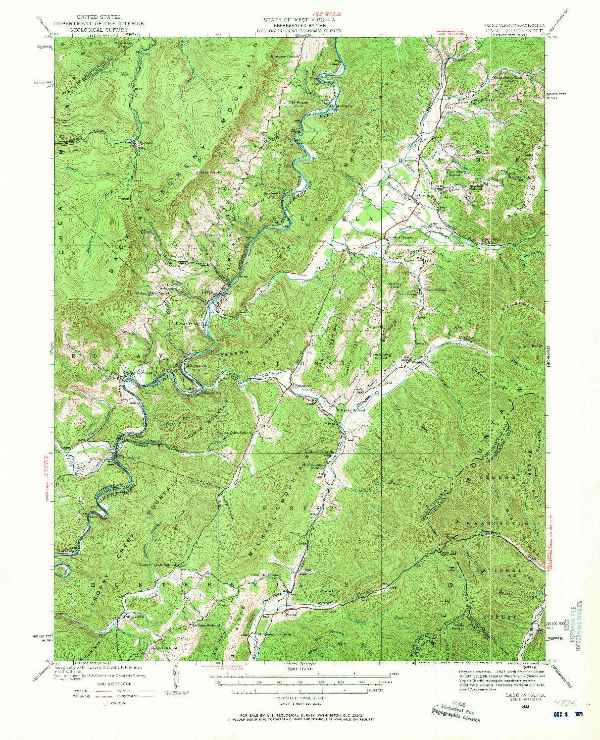 USGS 1:62500-SCALE QUADRANGLE FOR CASS, WV 1922