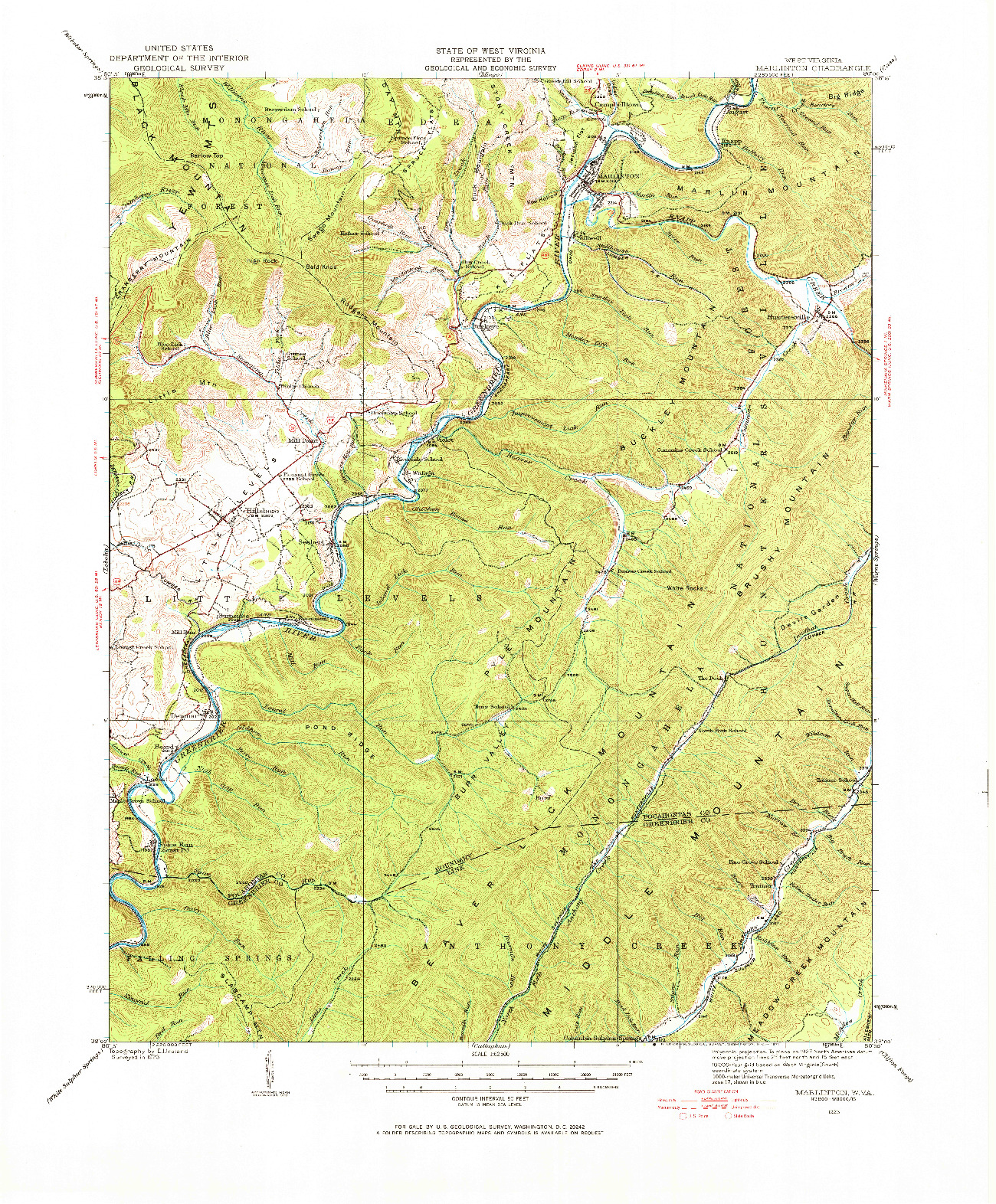 USGS 1:62500-SCALE QUADRANGLE FOR MARLINTON, WV 1923