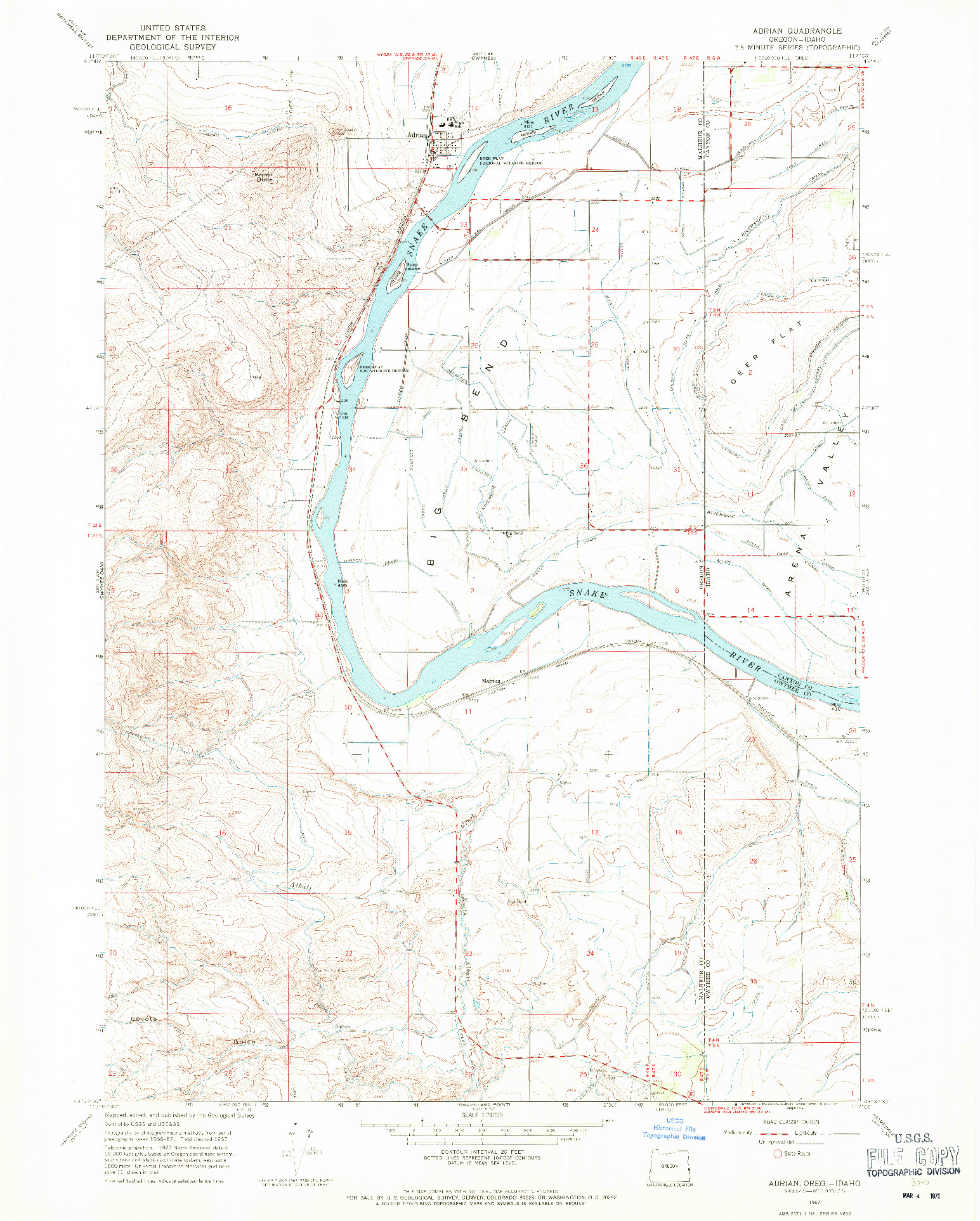 USGS 1:24000-SCALE QUADRANGLE FOR ADRIAN, OR 1967