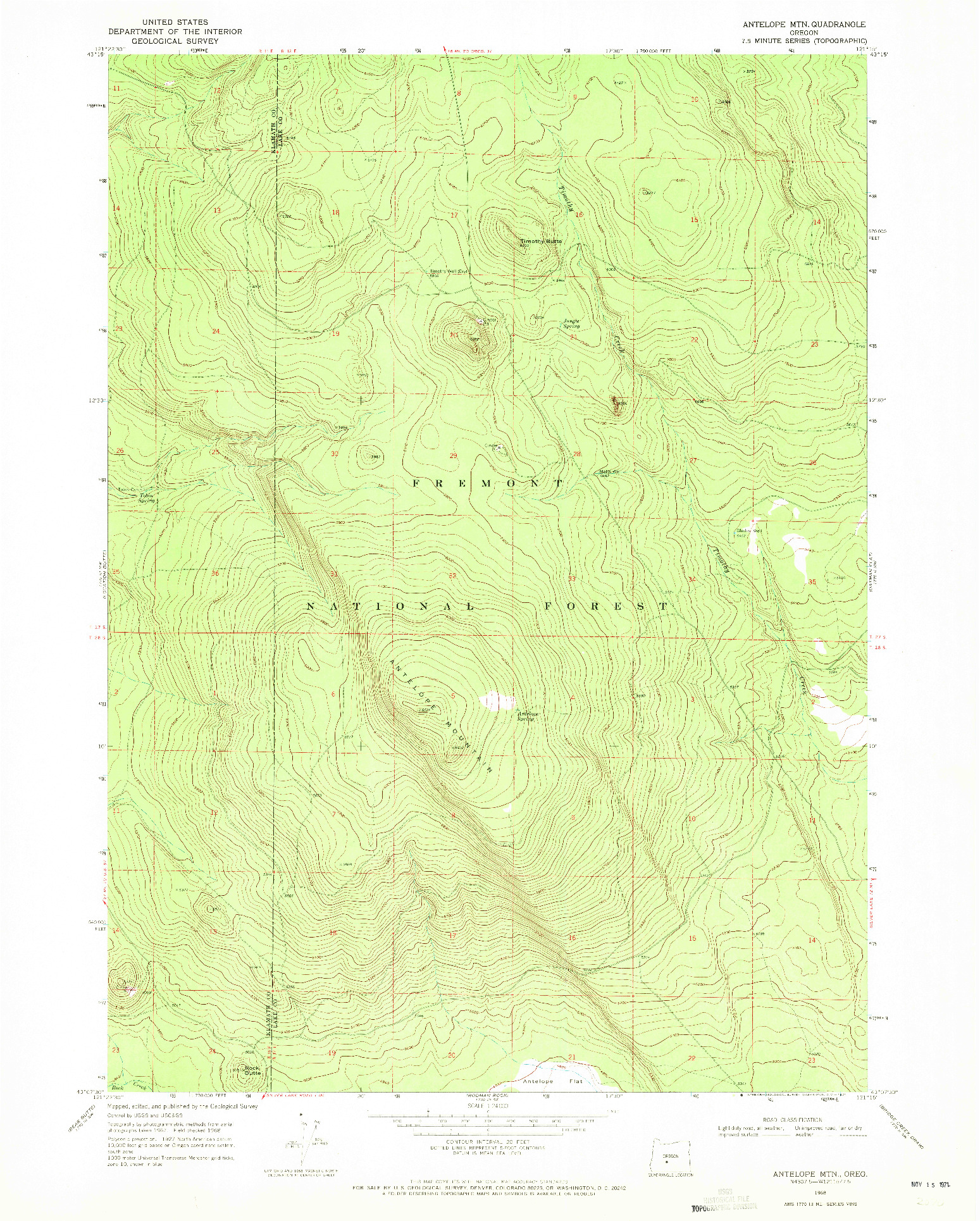 USGS 1:24000-SCALE QUADRANGLE FOR ANTELOPE MTN, OR 1968