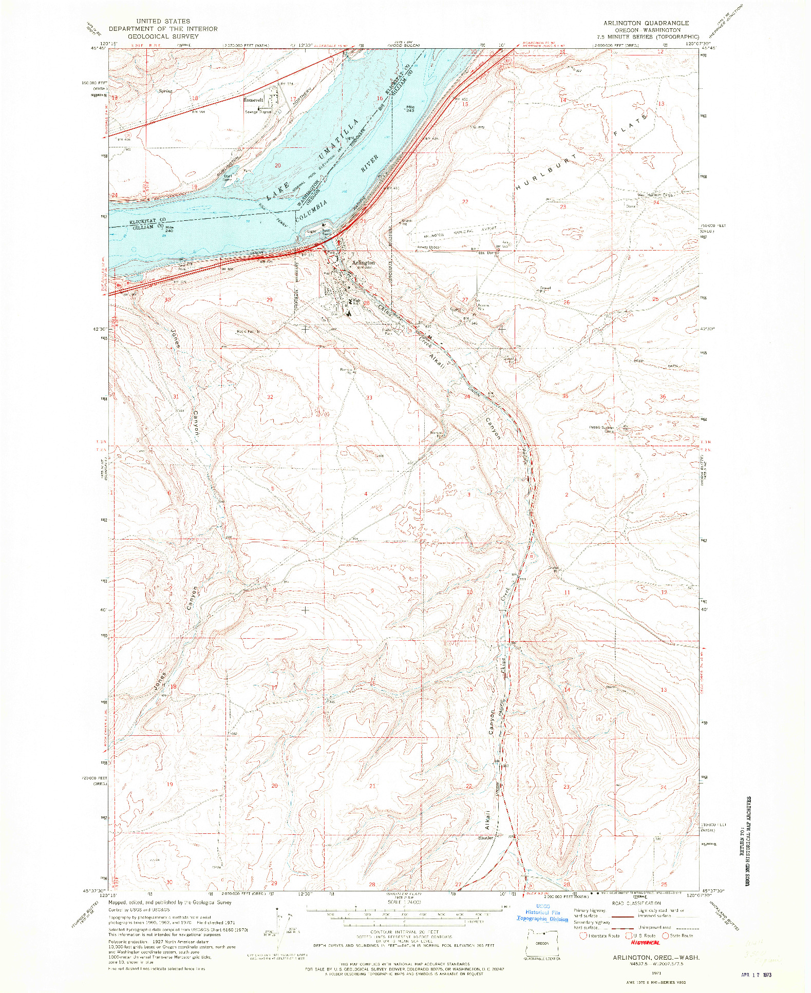 USGS 1:24000-SCALE QUADRANGLE FOR ARLINGTON, OR 1971