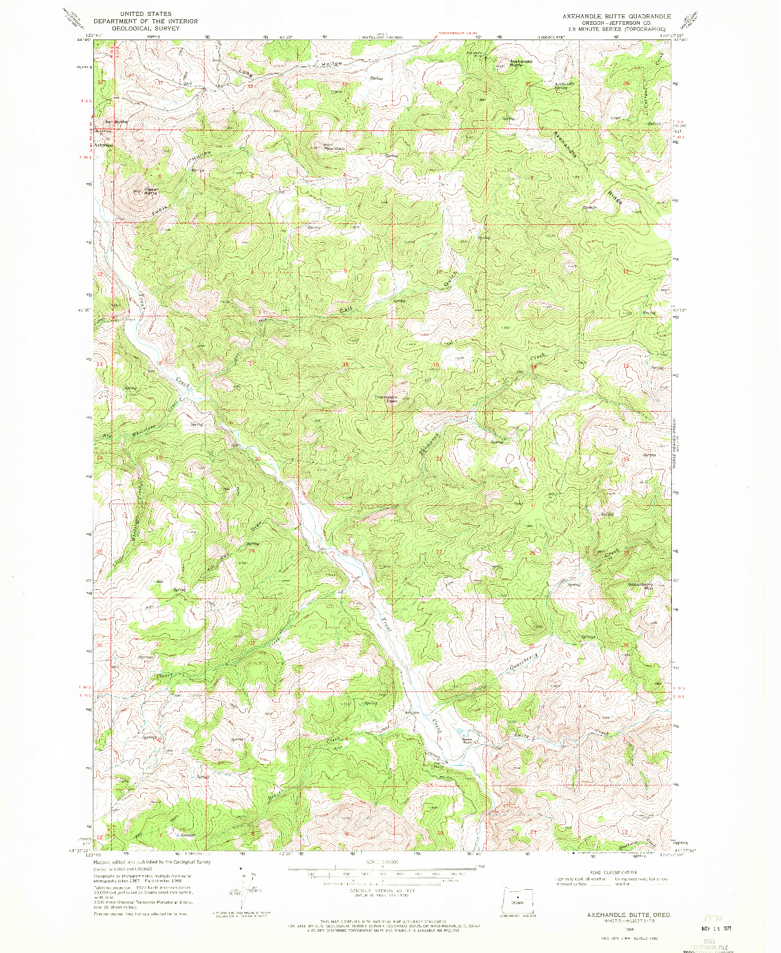 USGS 1:24000-SCALE QUADRANGLE FOR AXEHANDLE BUTTE, OR 1968