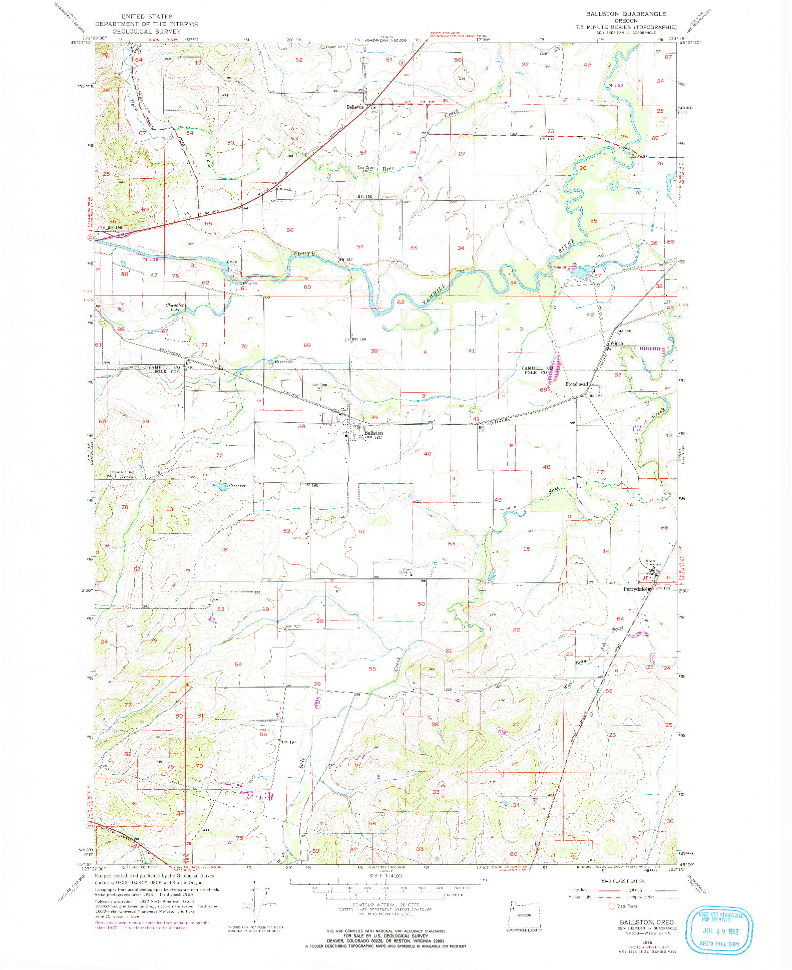 USGS 1:24000-SCALE QUADRANGLE FOR BALLSTON, OR 1956