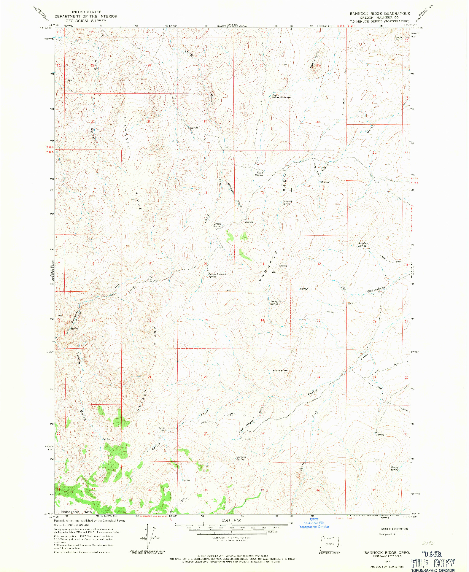 USGS 1:24000-SCALE QUADRANGLE FOR BANNOCK RIDGE, OR 1967