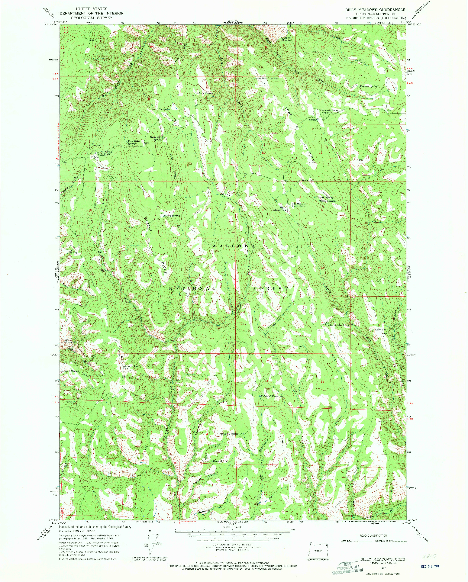 USGS 1:24000-SCALE QUADRANGLE FOR BILLY MEADOWS, OR 1967