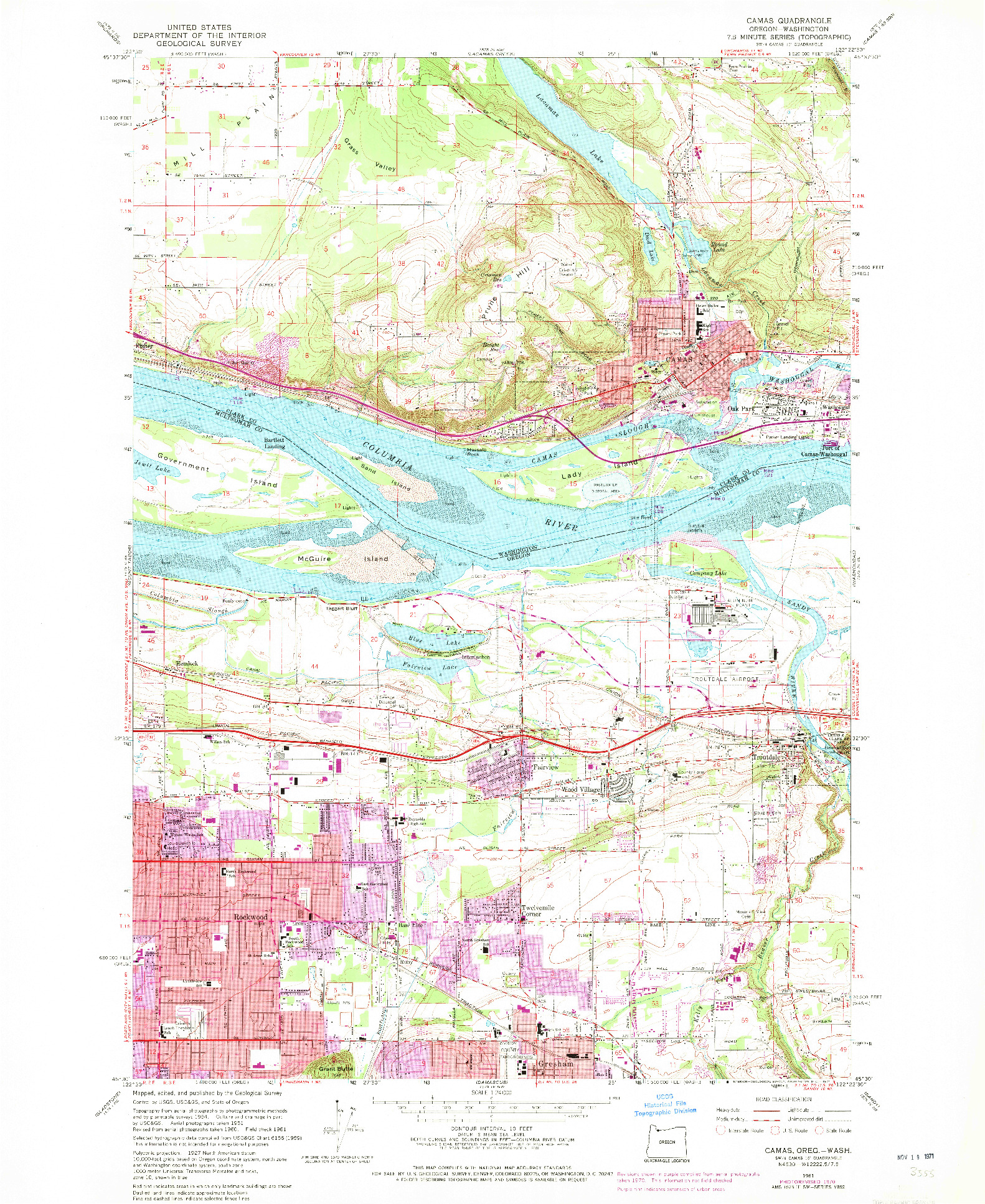 USGS 1:24000-SCALE QUADRANGLE FOR CAMAS, OR 1961