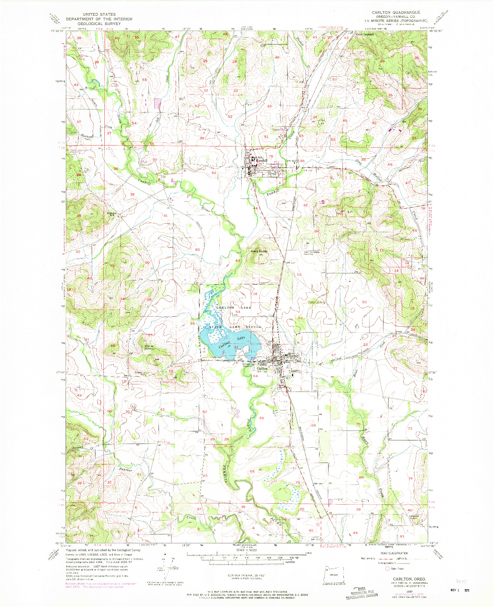 USGS 1:24000-SCALE QUADRANGLE FOR CARLTON, OR 1957