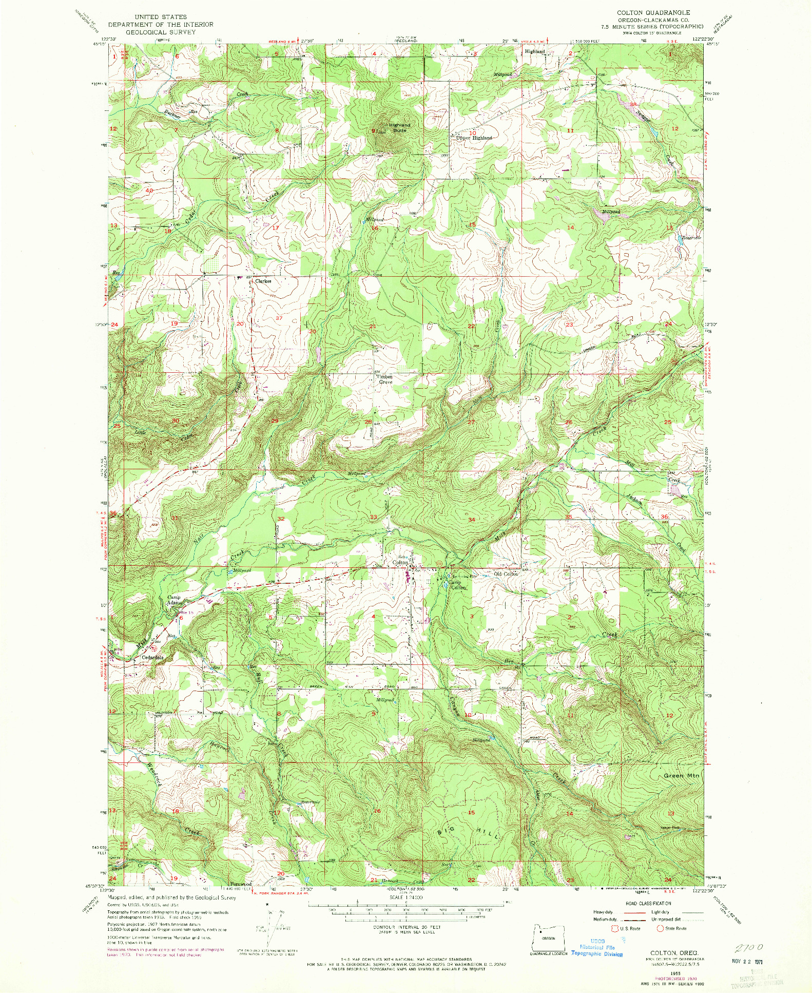 USGS 1:24000-SCALE QUADRANGLE FOR COLTON, OR 1955