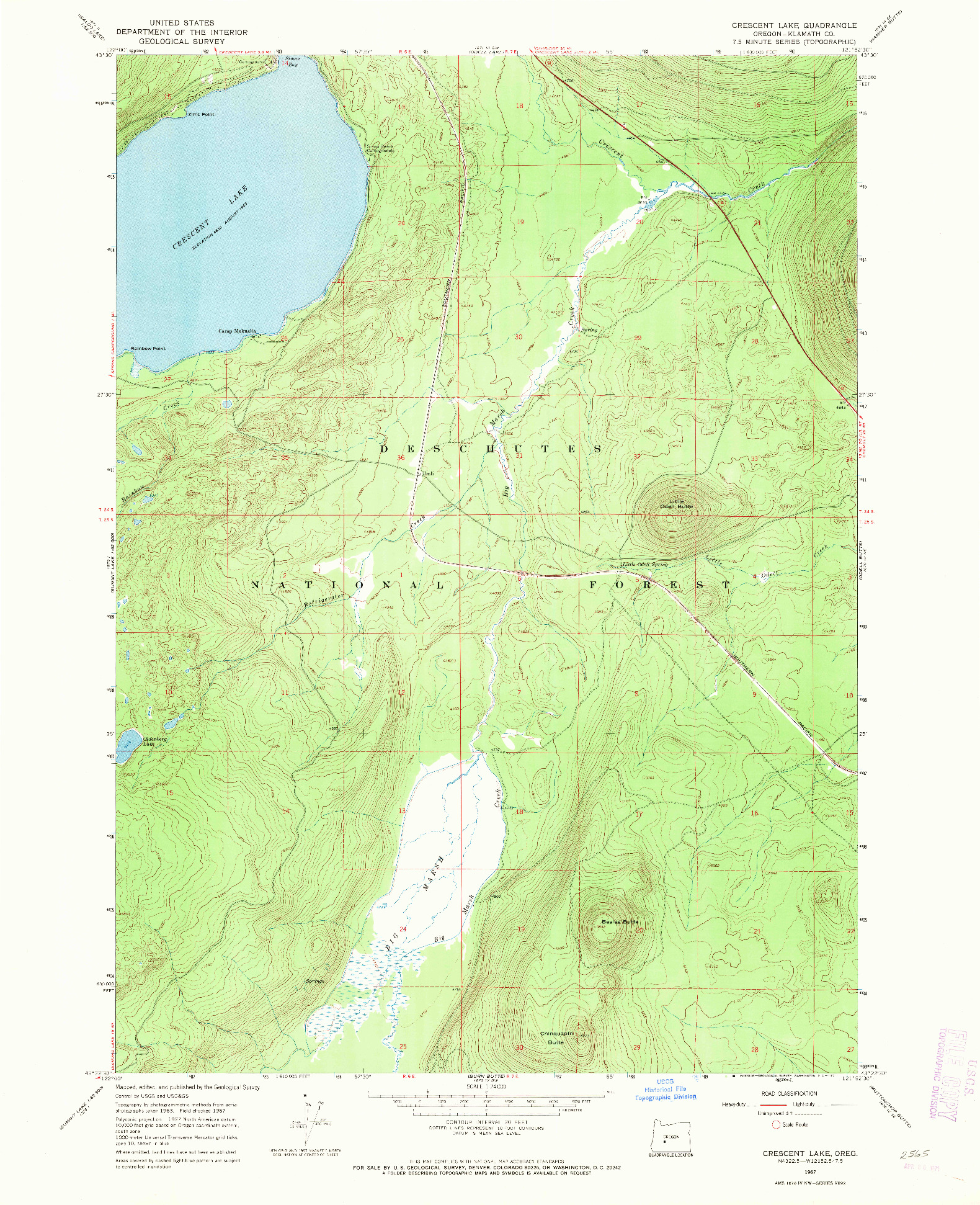 USGS 1:24000-SCALE QUADRANGLE FOR CRESCENT LAKE, OR 1967