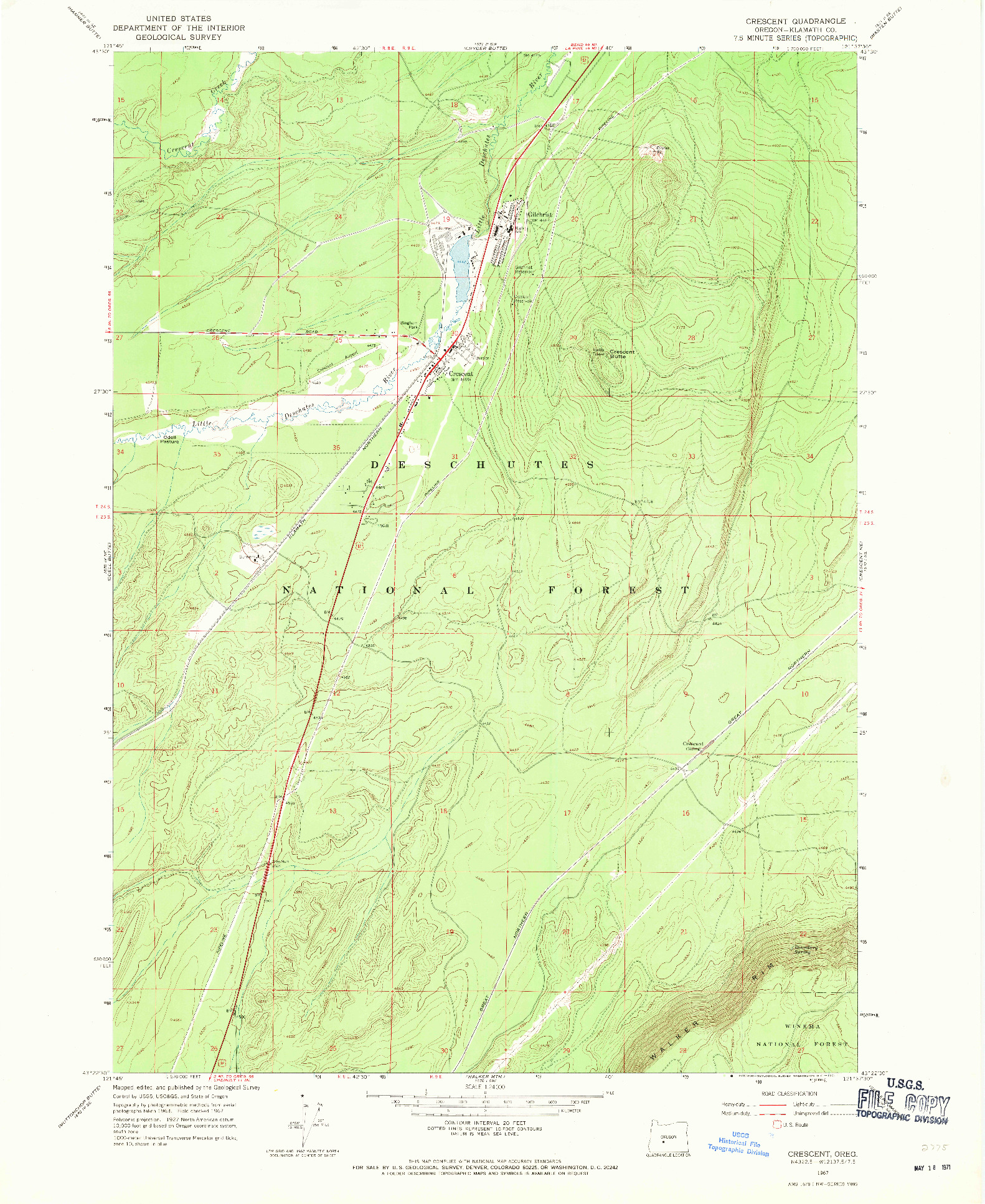 USGS 1:24000-SCALE QUADRANGLE FOR CRESCENT, OR 1967