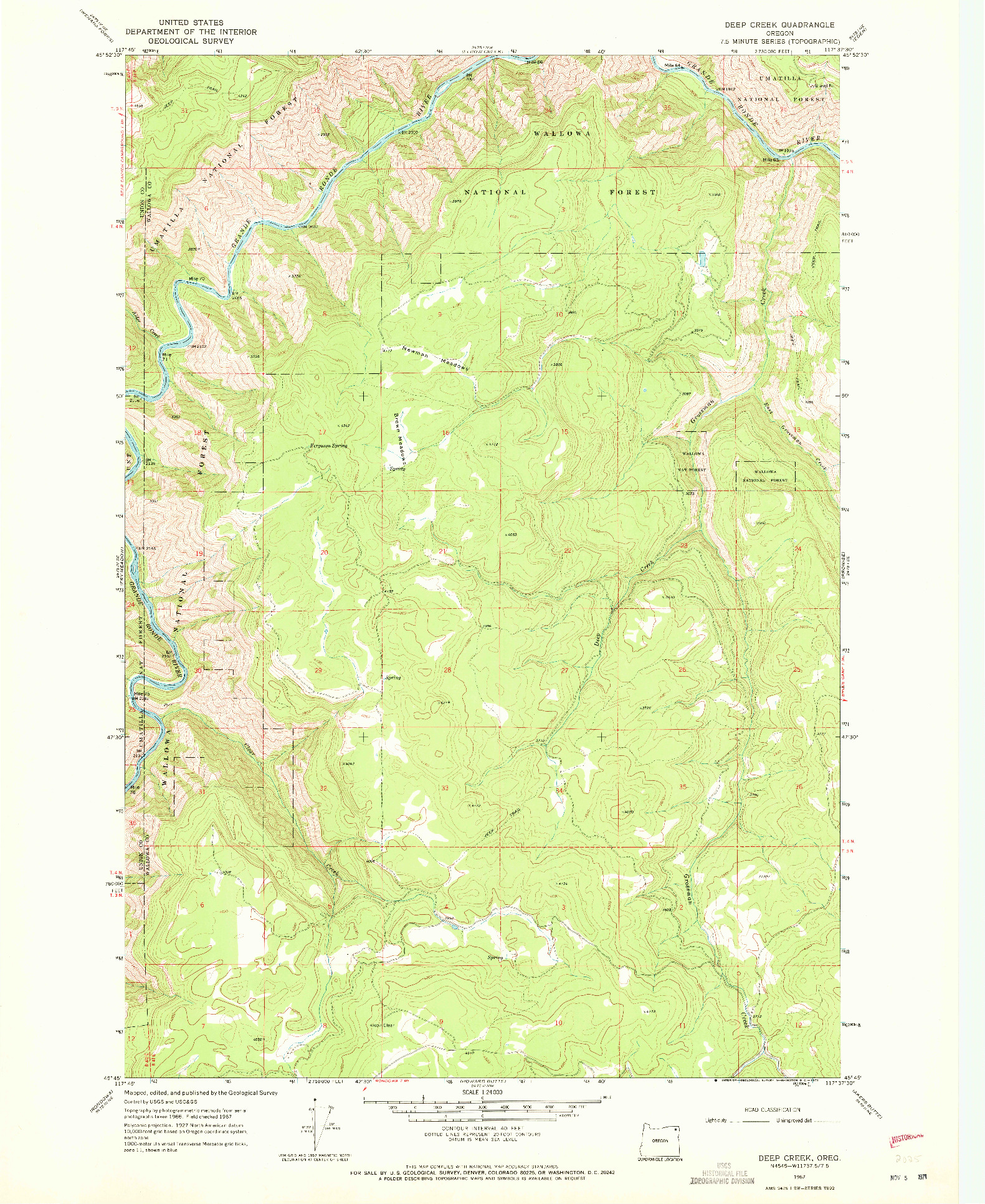 USGS 1:24000-SCALE QUADRANGLE FOR DEEP CREEK, OR 1967