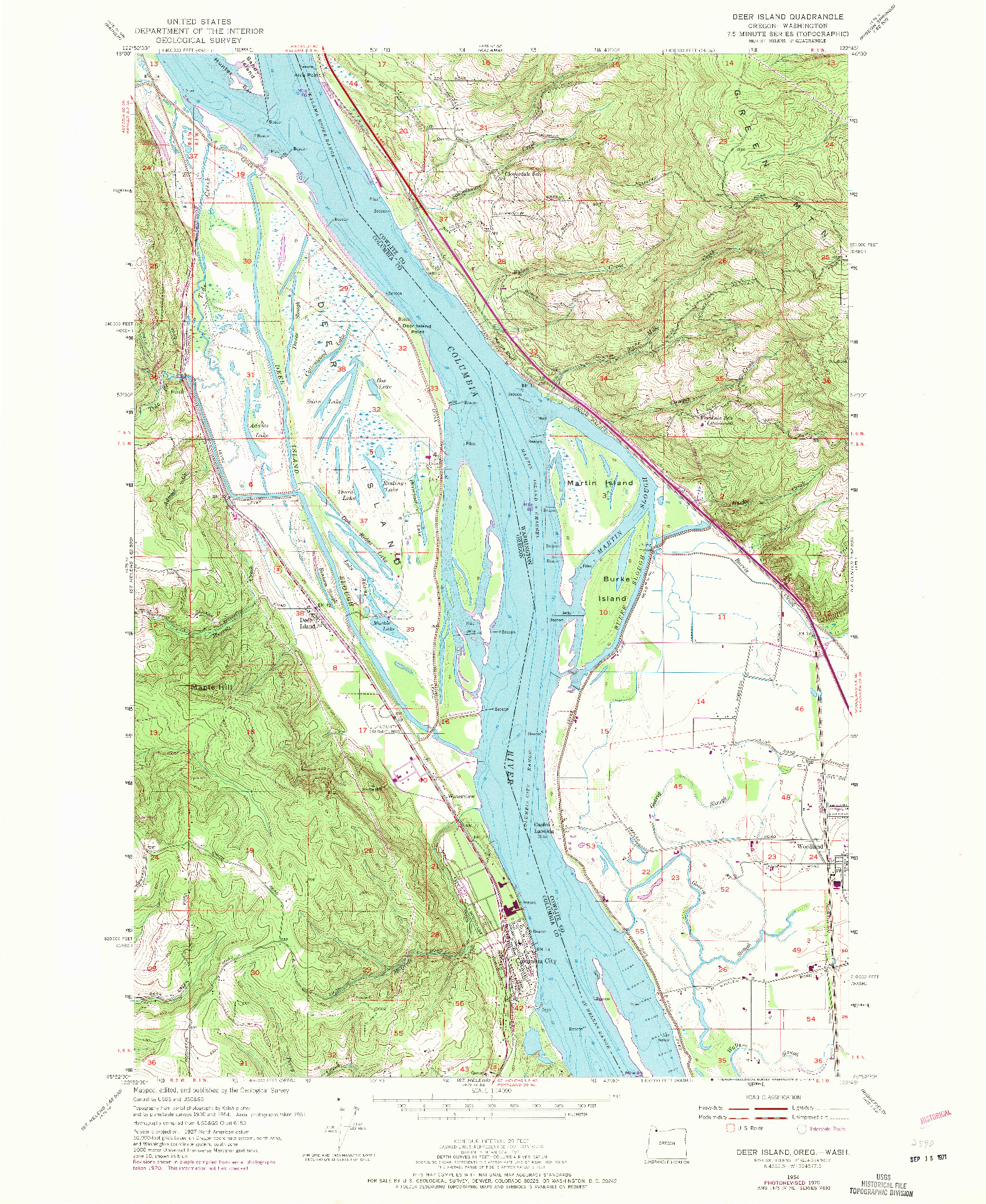 USGS 1:24000-SCALE QUADRANGLE FOR DEER ISLAND, OR 1954