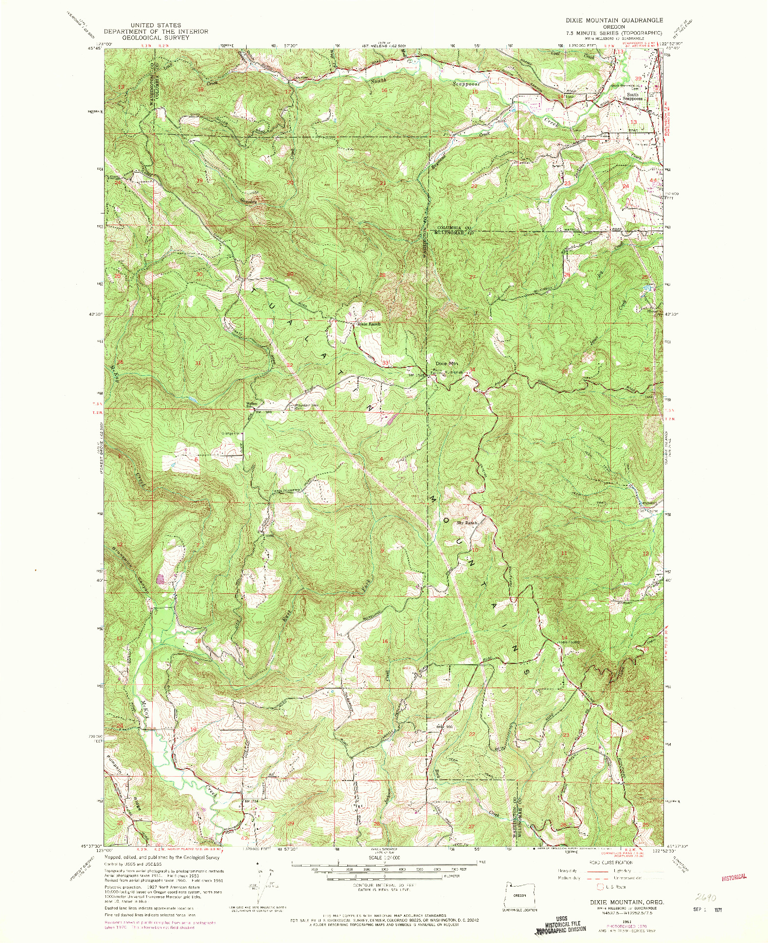 USGS 1:24000-SCALE QUADRANGLE FOR DIXIE MOUNTAIN, OR 1961