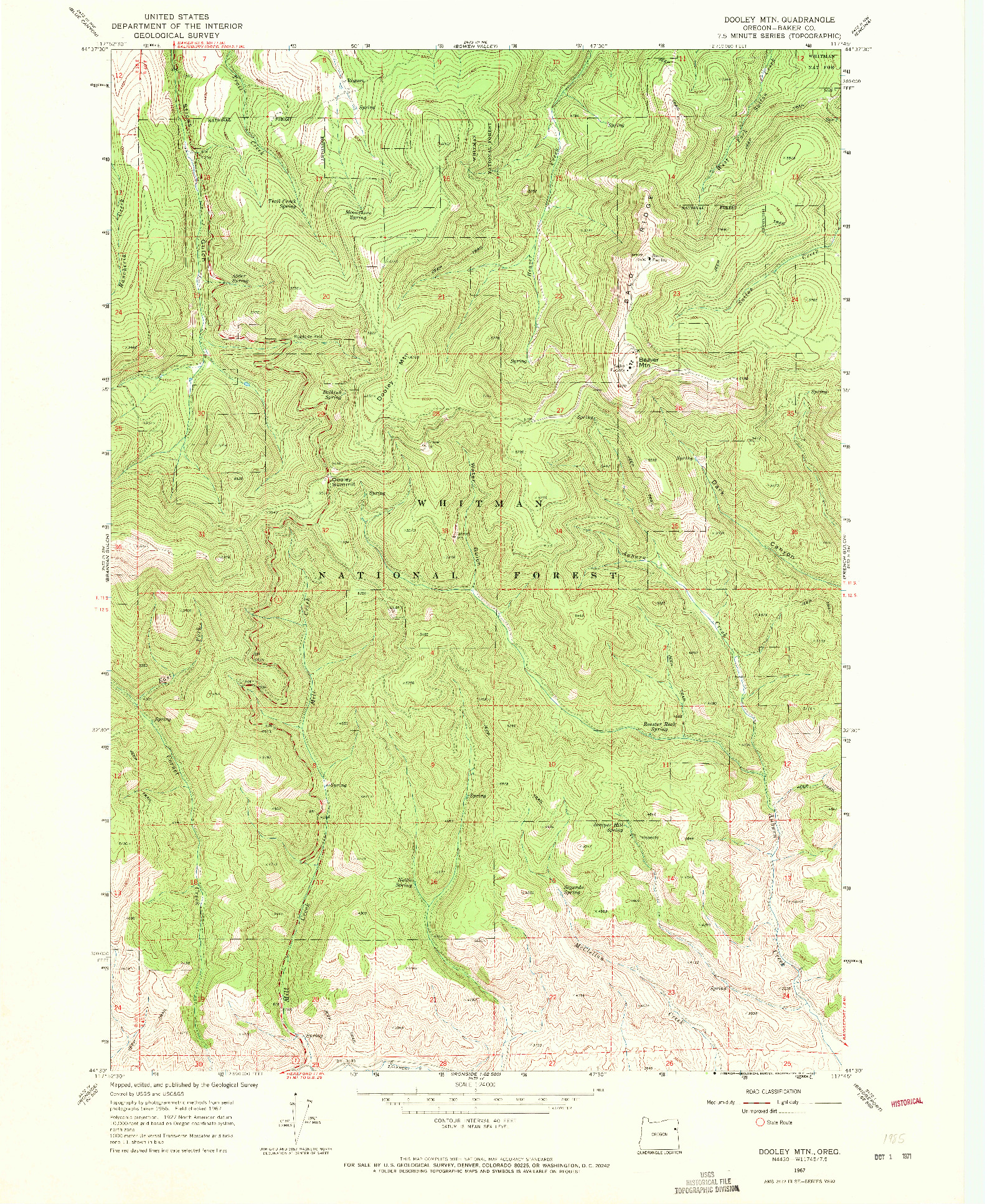 USGS 1:24000-SCALE QUADRANGLE FOR DOOLEY MTN, OR 1967