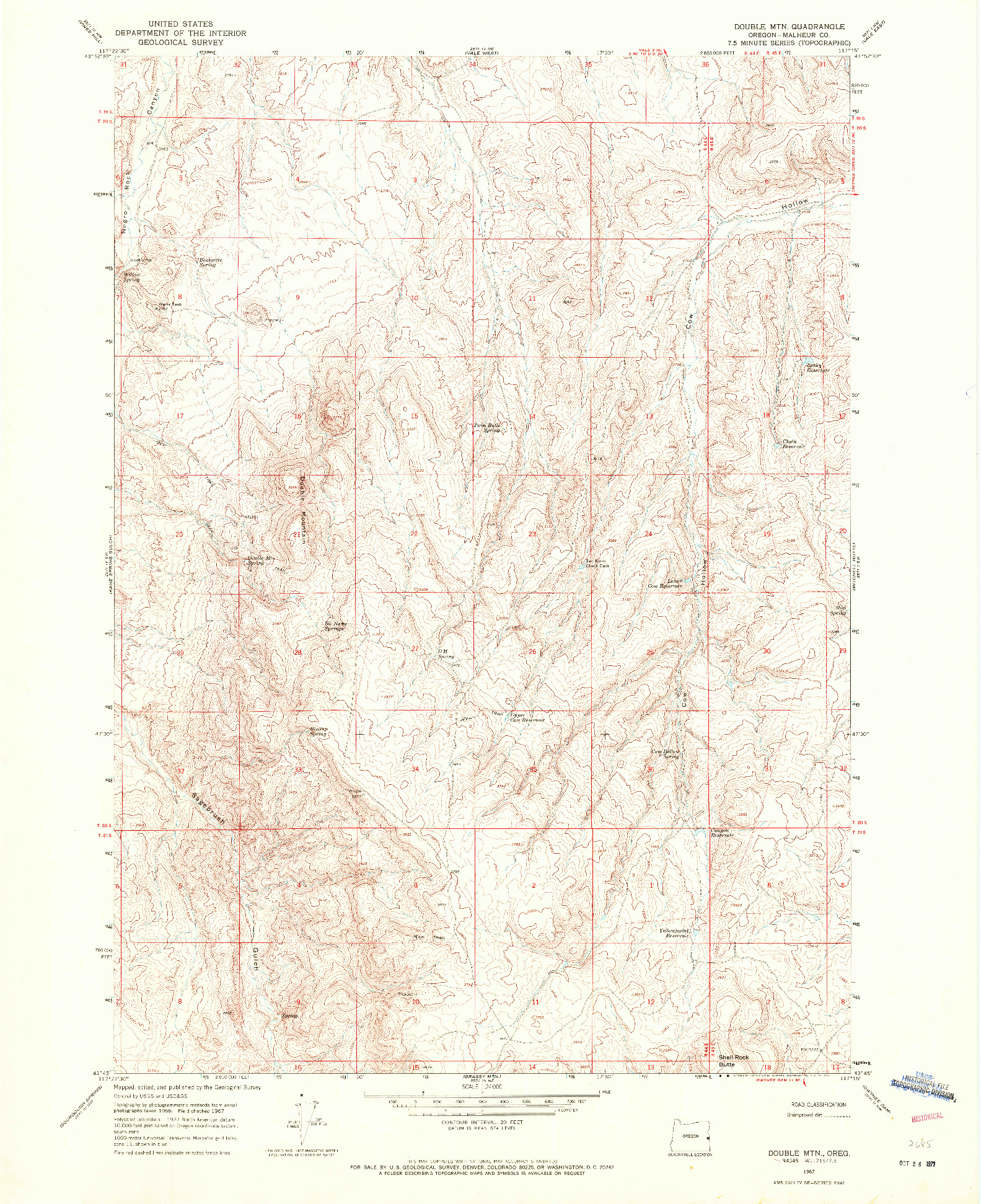 USGS 1:24000-SCALE QUADRANGLE FOR DOUBLE MTN, OR 1967