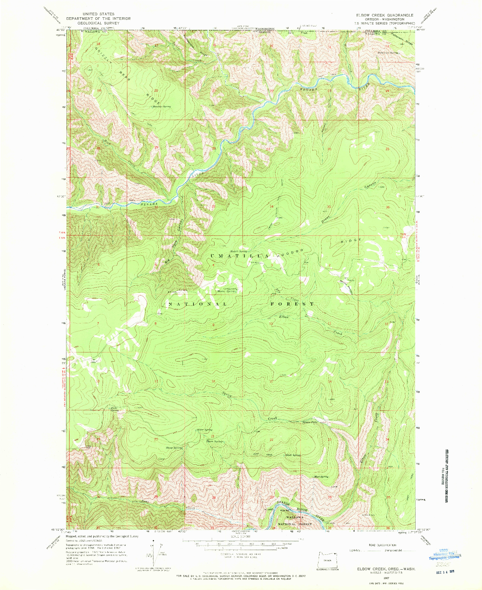 USGS 1:24000-SCALE QUADRANGLE FOR ELBOW CREEK, OR 1967