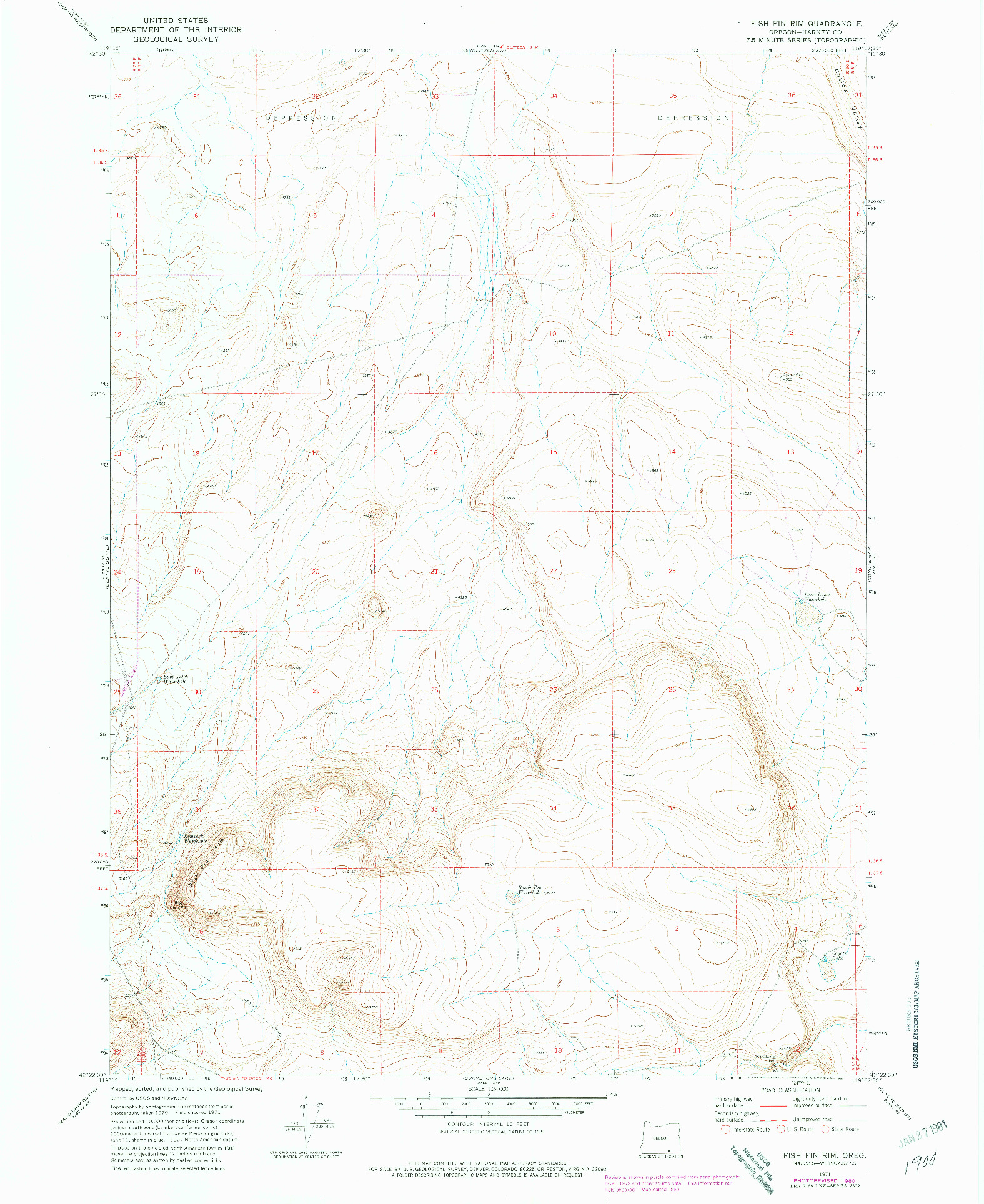 USGS 1:24000-SCALE QUADRANGLE FOR FISH FIN RIM, OR 1971