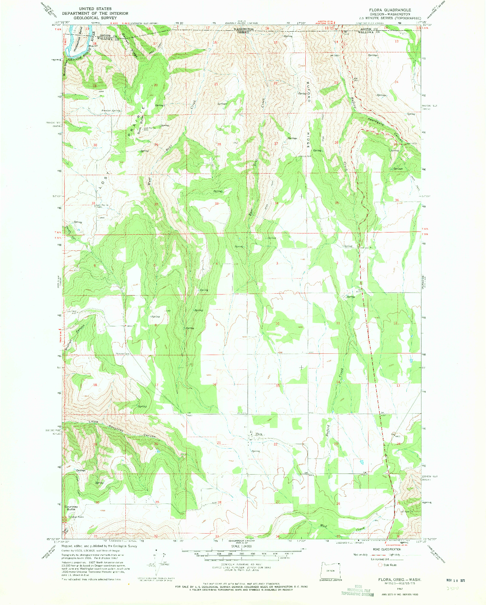 USGS 1:24000-SCALE QUADRANGLE FOR FLORA, OR 1967