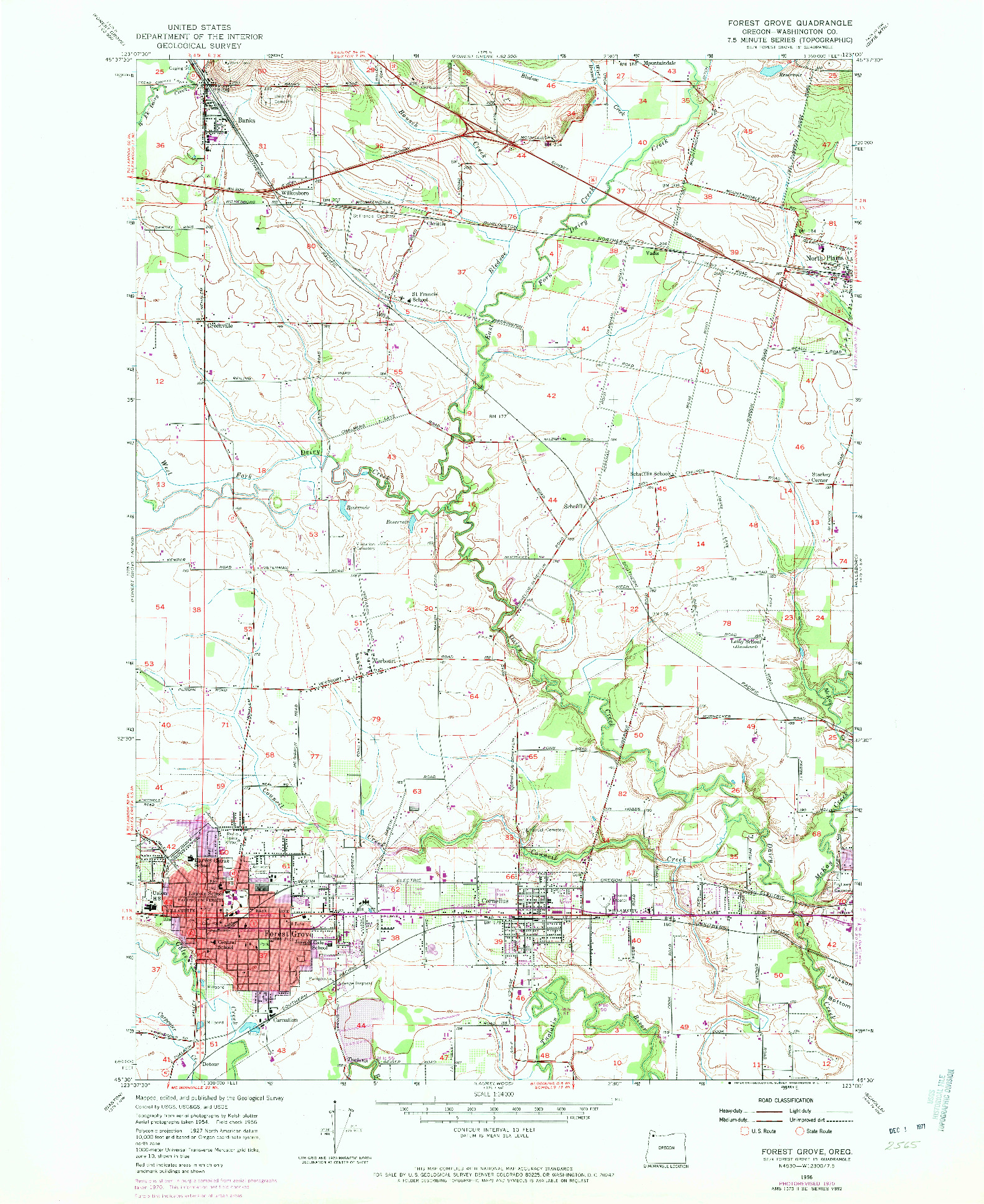 USGS 1:24000-SCALE QUADRANGLE FOR FOREST GROVE, OR 1956