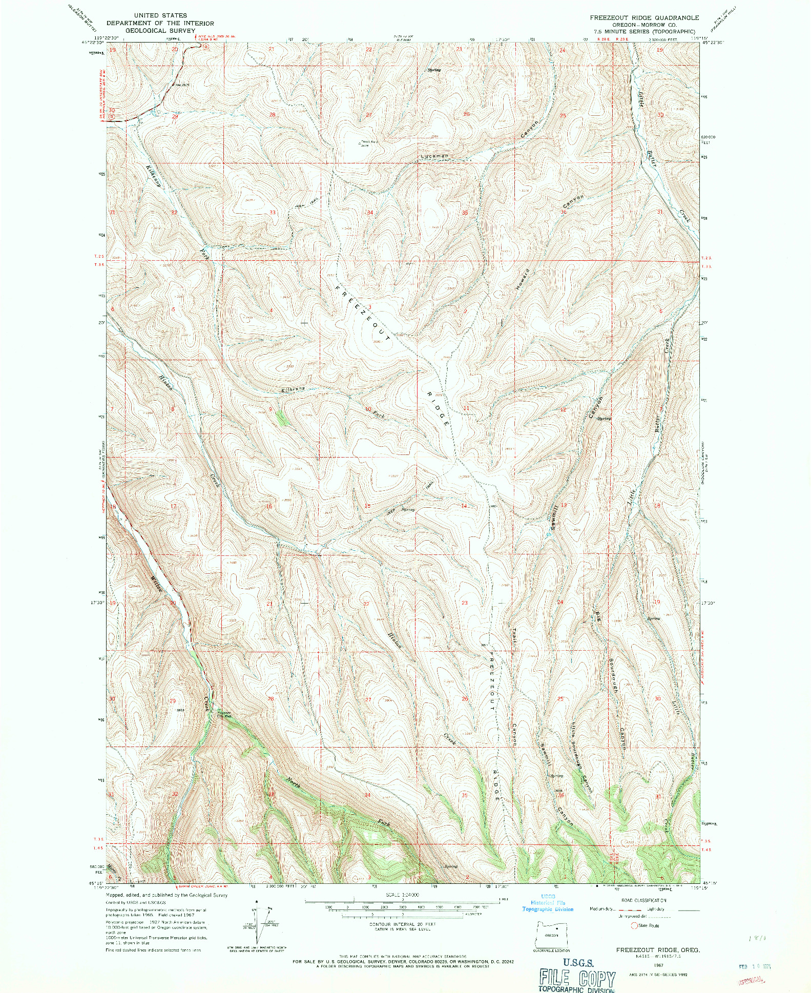 USGS 1:24000-SCALE QUADRANGLE FOR FREEZEOUT RIDGE, OR 1967
